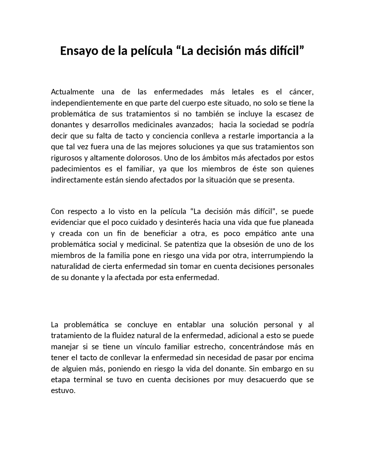 Ensayo De La Pelicula La Decision Mas Dificil Docsity