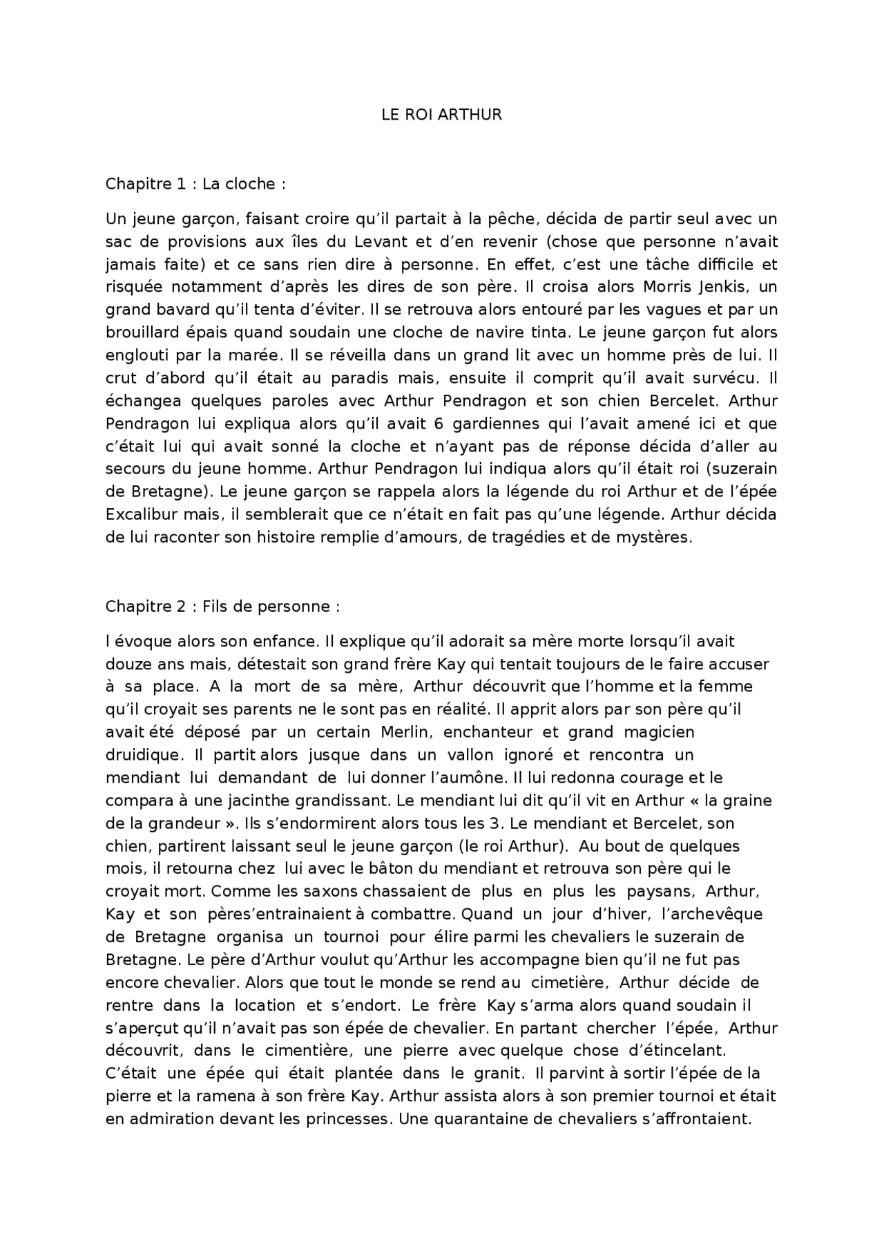 ROI ARTHUR chapitre 1,2,et3 Résumés Français Docsity ROI ARTHUR chapitre 1,2,et3 Résumés Français Docsity
