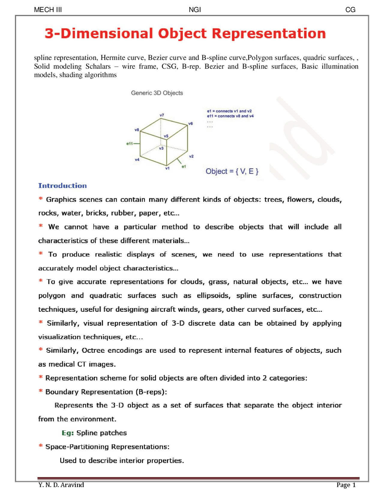 3-D OBJECT REPRESENTATION - Docsity