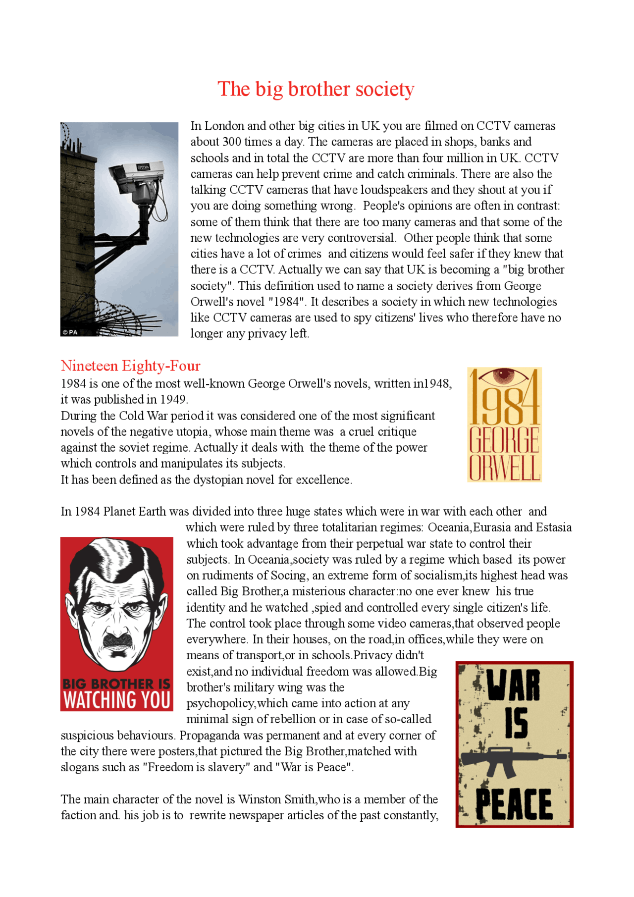 Tema Di Inglese The Big Brother Society Docsity