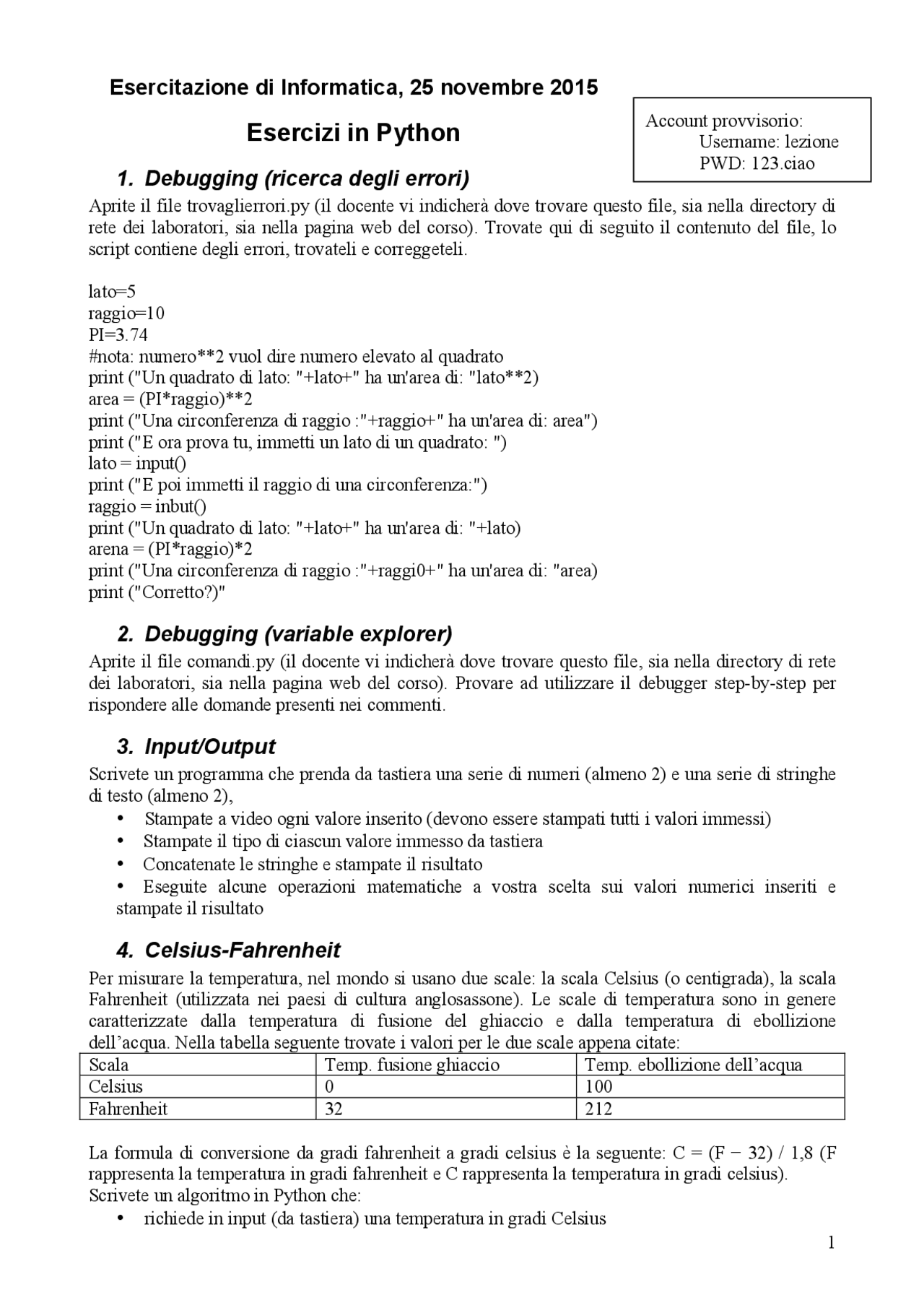python | ingegneria informatica, lezioni di... Esercizi di informatica con Python - Docsity