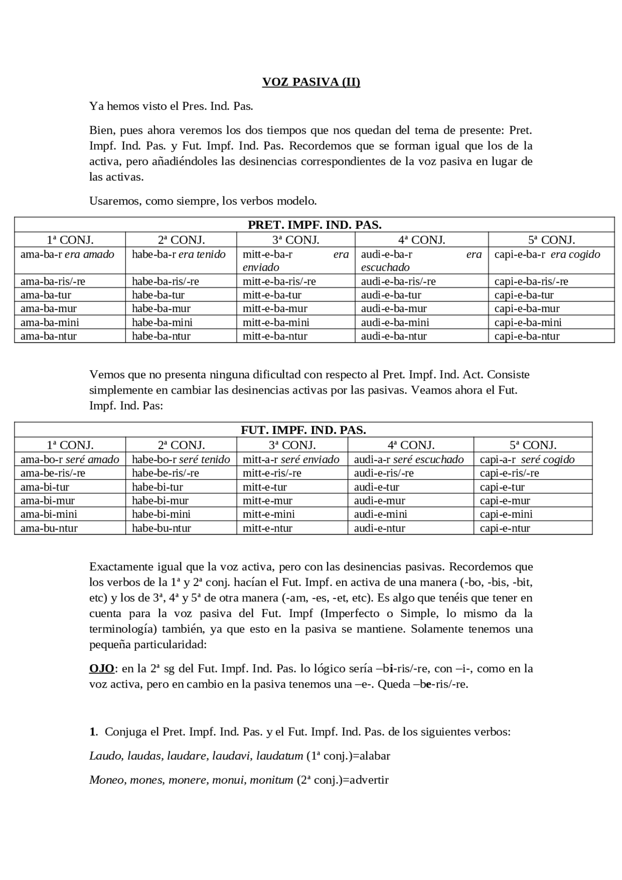 voz pasiva de latin y ejercicios | Apuntes de Latín | Docsity