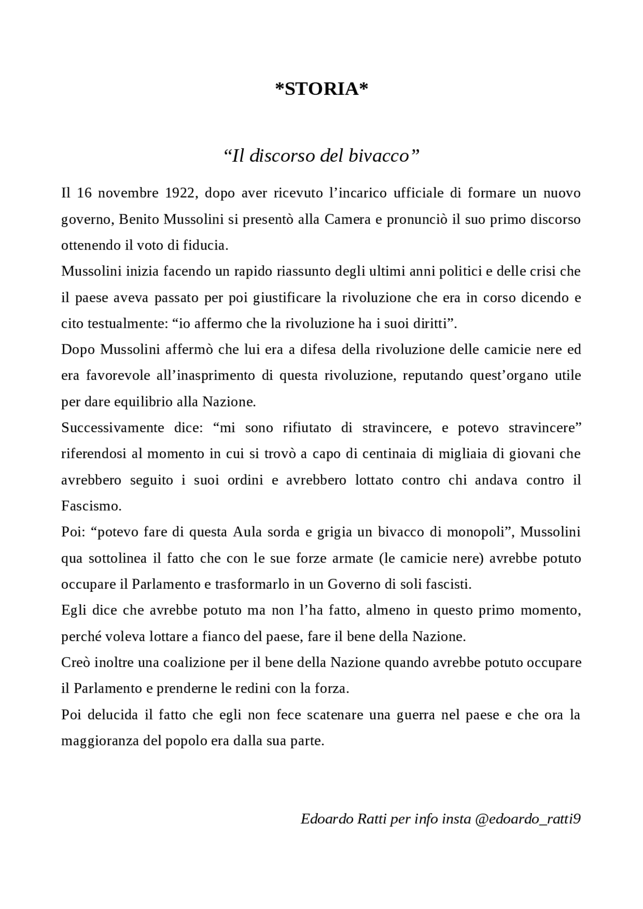 Il discorso del bivacco Sintesi del corso di Storia Docsity