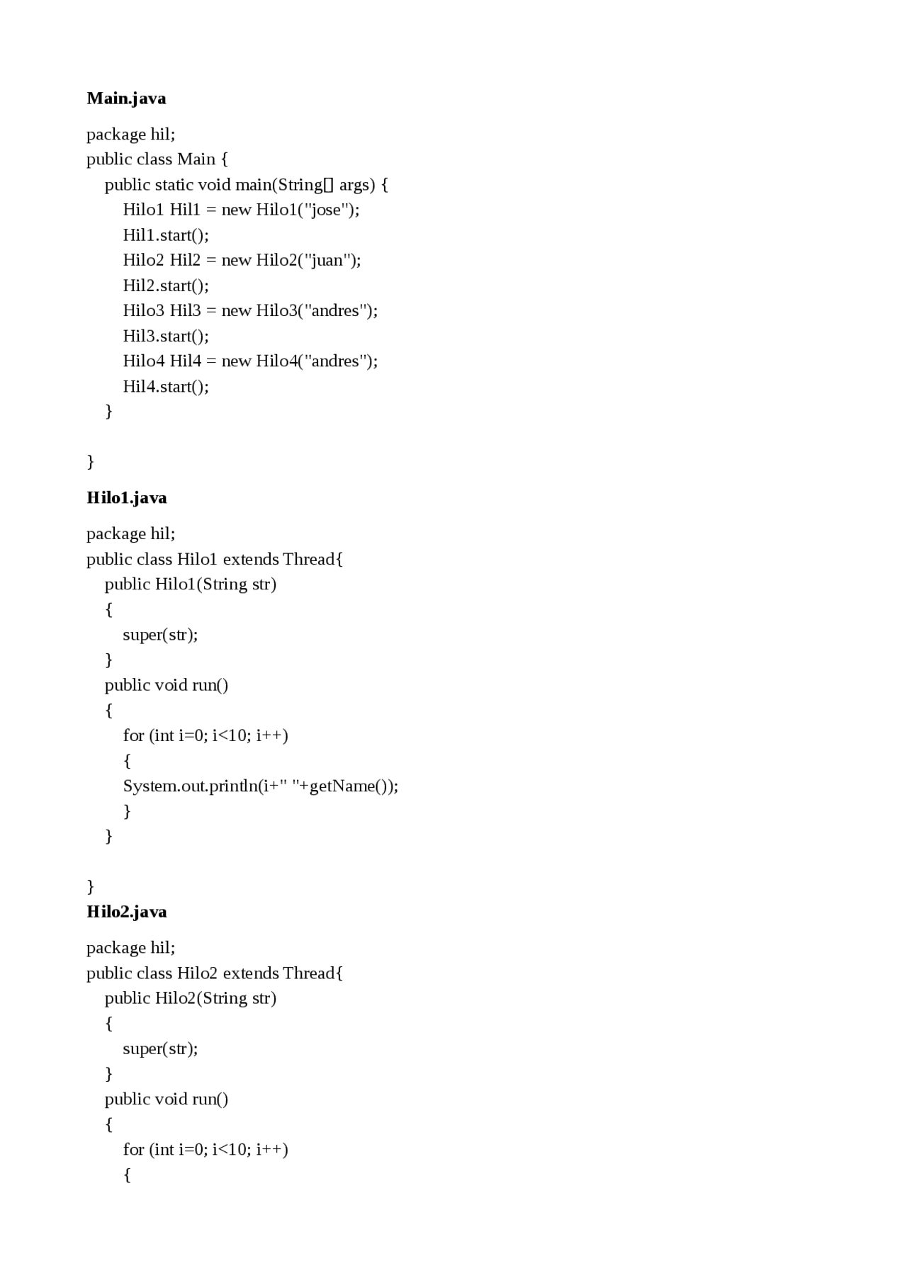 Hilos en Java | Ejercicios de Informática | Docsity