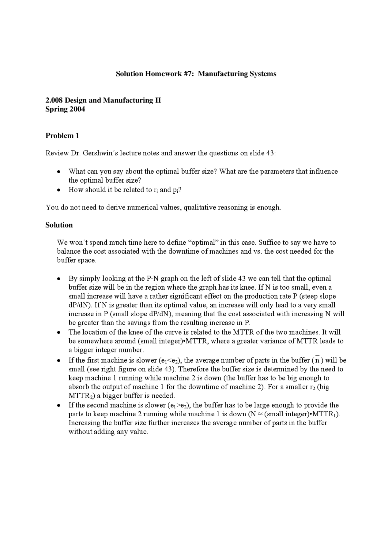 Manufacturing Systems homework with solutions - Design and ...