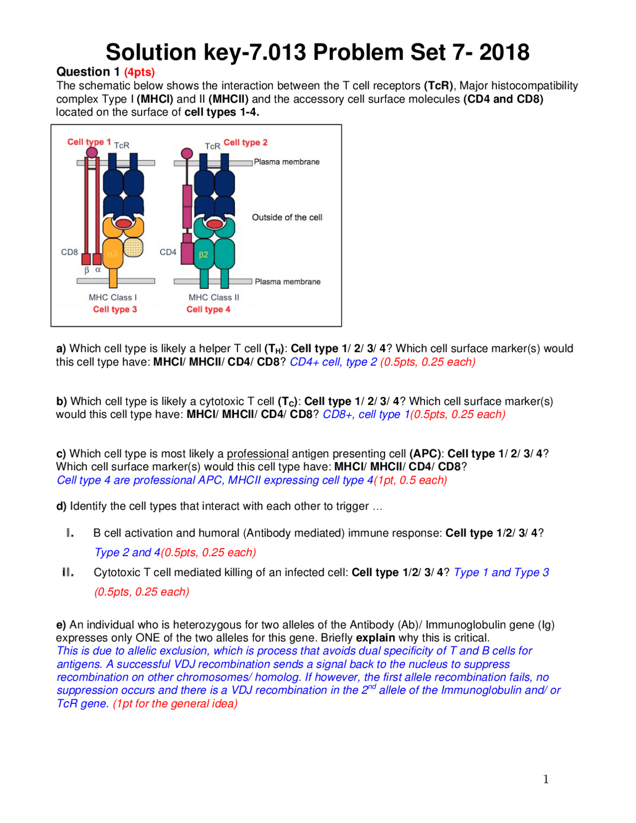Introductory Biology Problem Set 7 with Solutions Key - Docsity