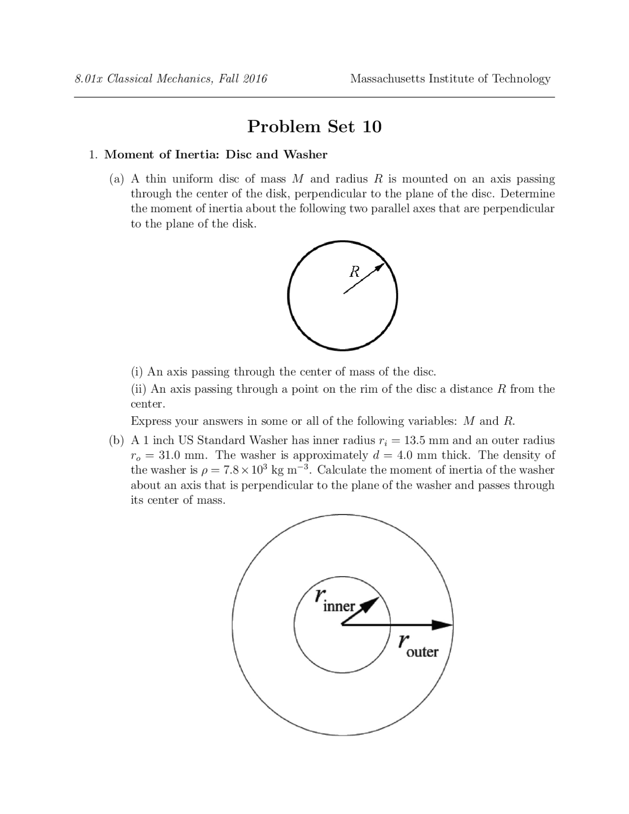 Rotational Motion Problem Set 10 | Classical Mechanics - Docsity