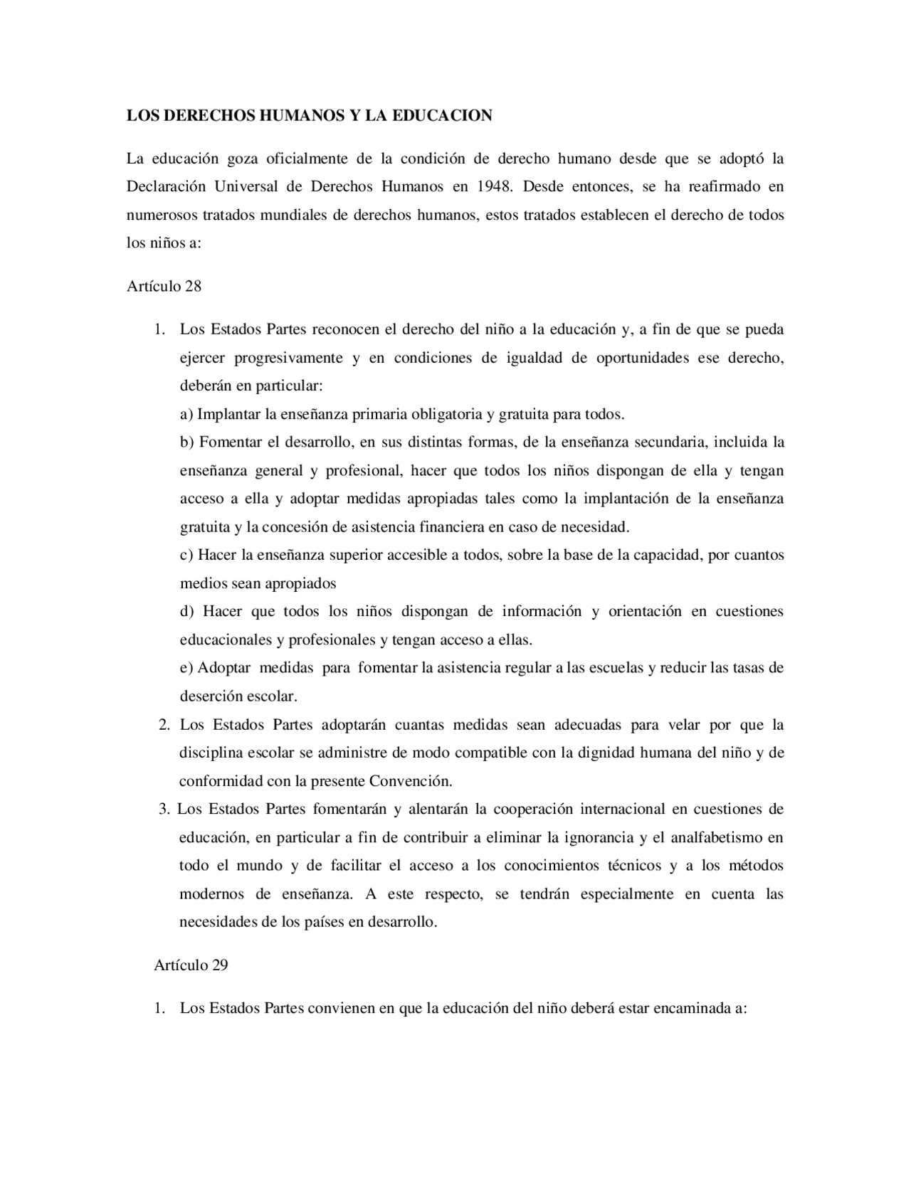 Los derechos humanos y la educación - Docsity