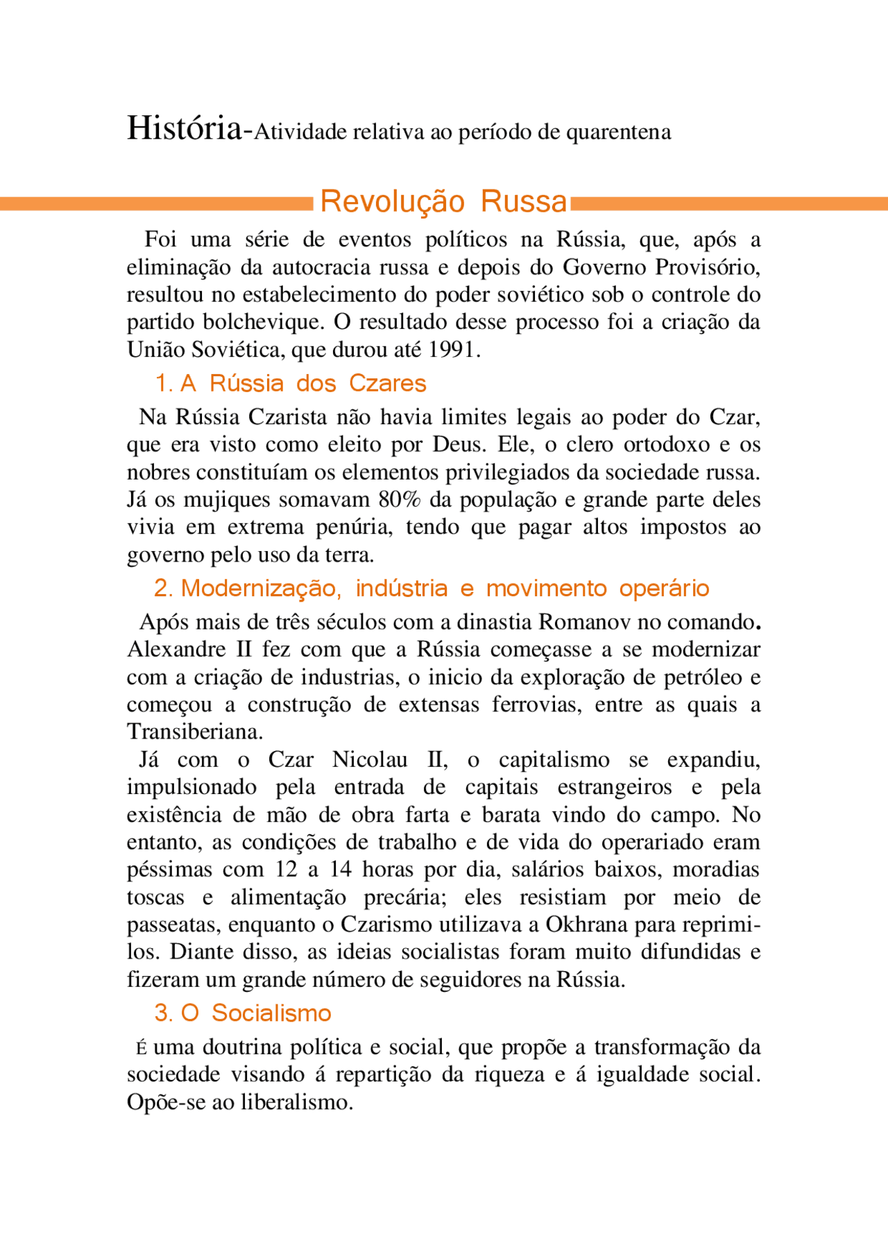 Resumo da Revolução Russa - Docsity