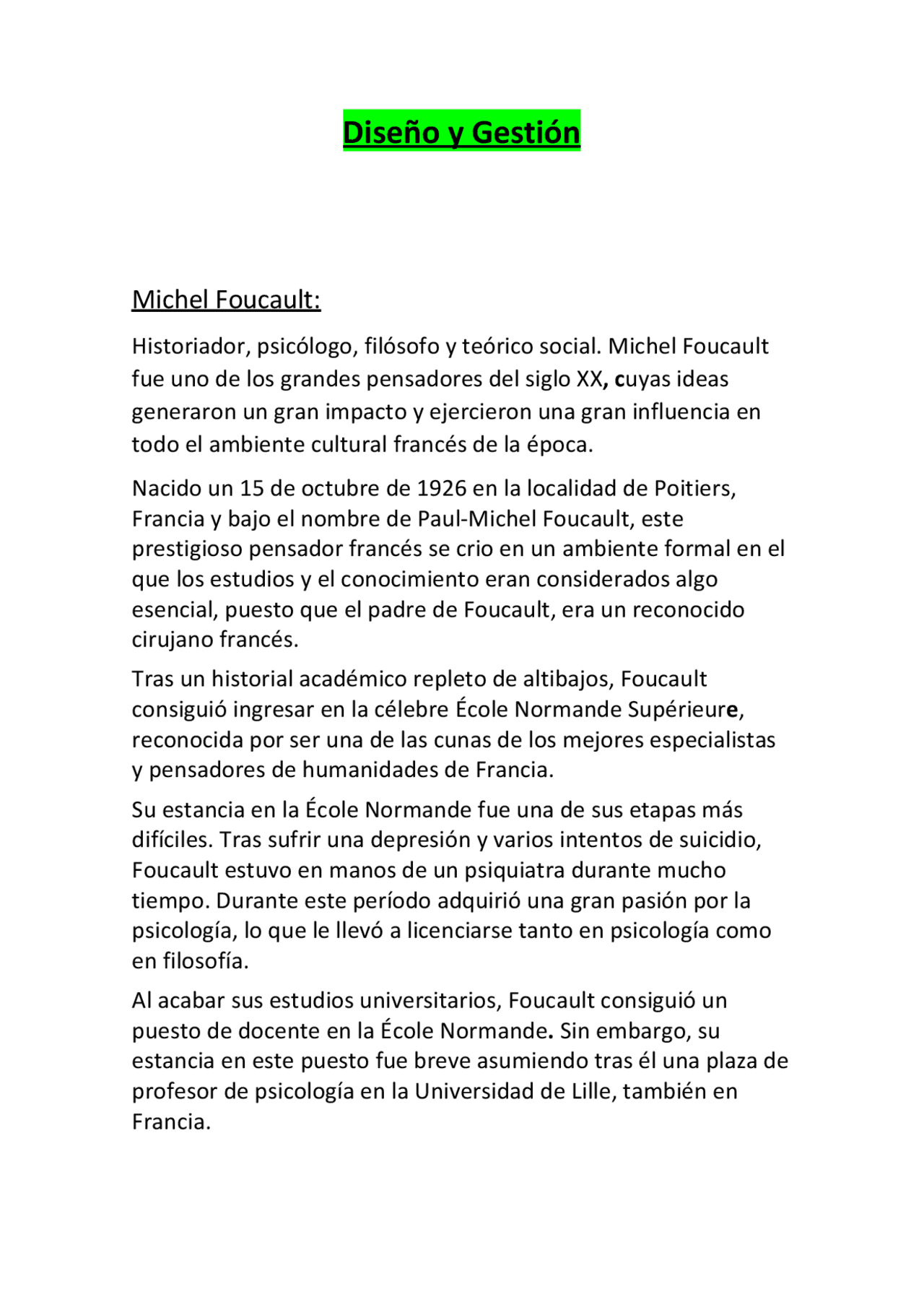 Breve Biografia De Michel Foucault Docsity