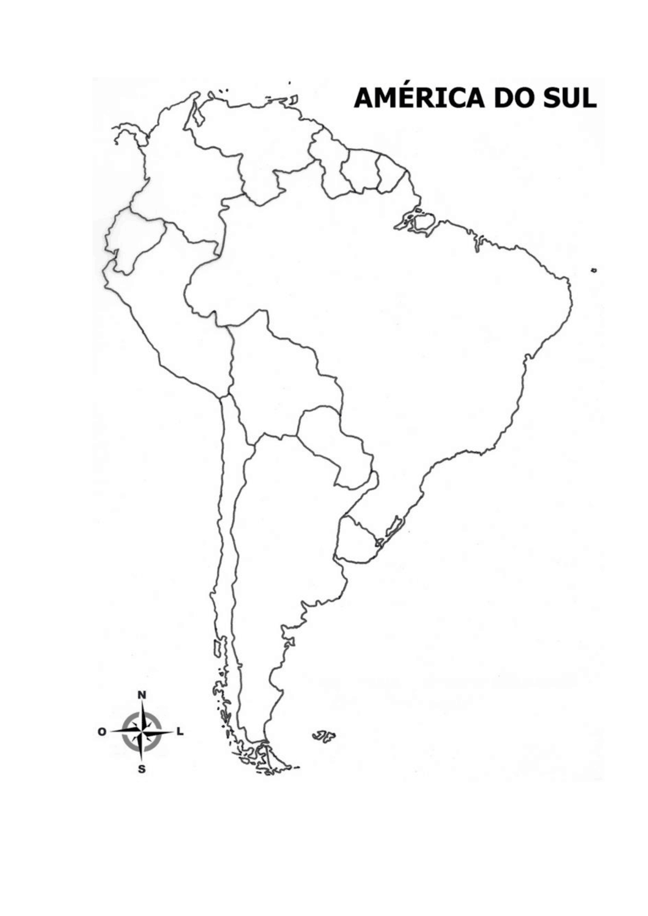 Mapa america do sul em branco | Exercícios Geografia | Docsity