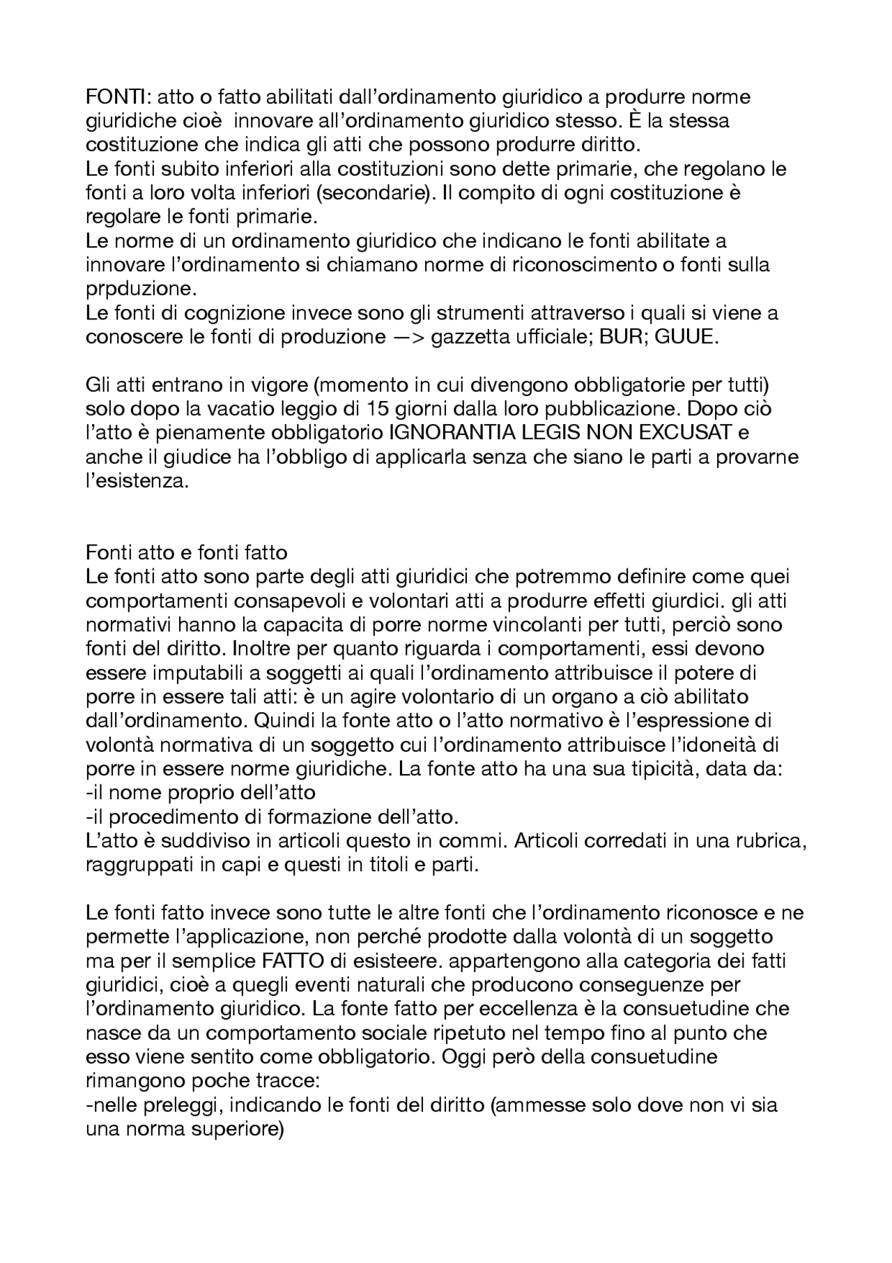 Fonti dell'ordinamento italiano Docsity