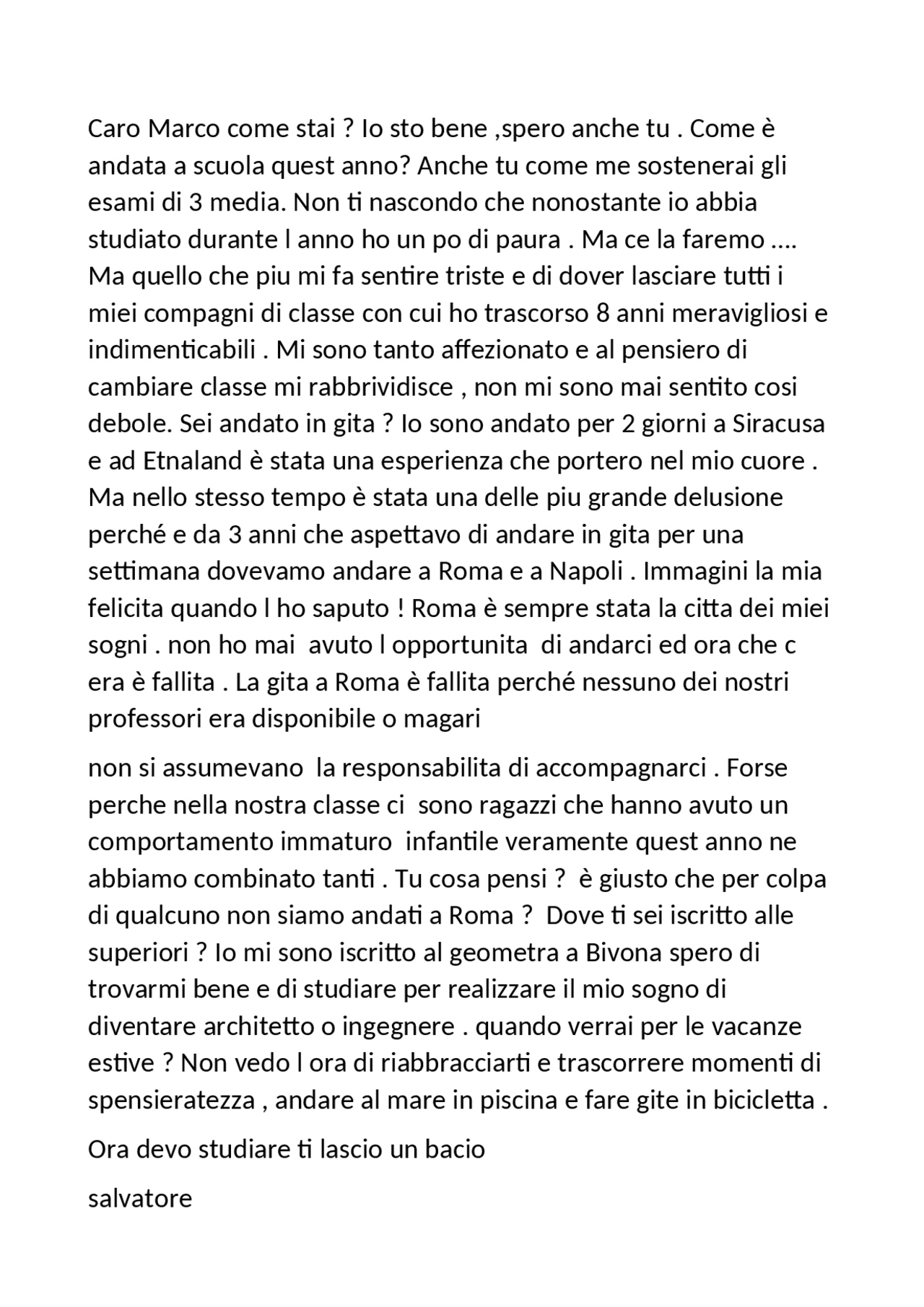 Lettera a un amico | Ejercicios de Italiano | Docsity