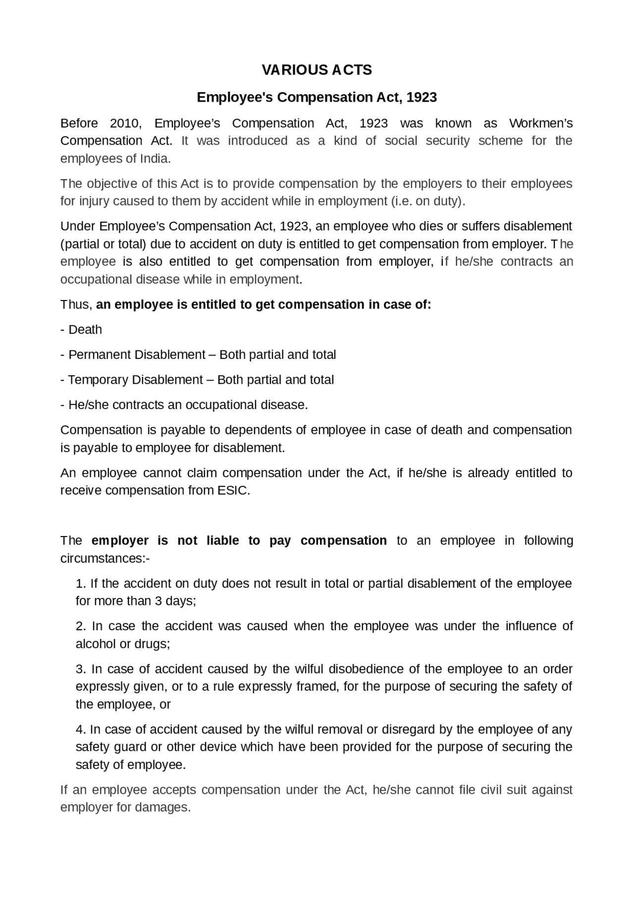 Compensation Act Employee compensation act 1923 - Docsity