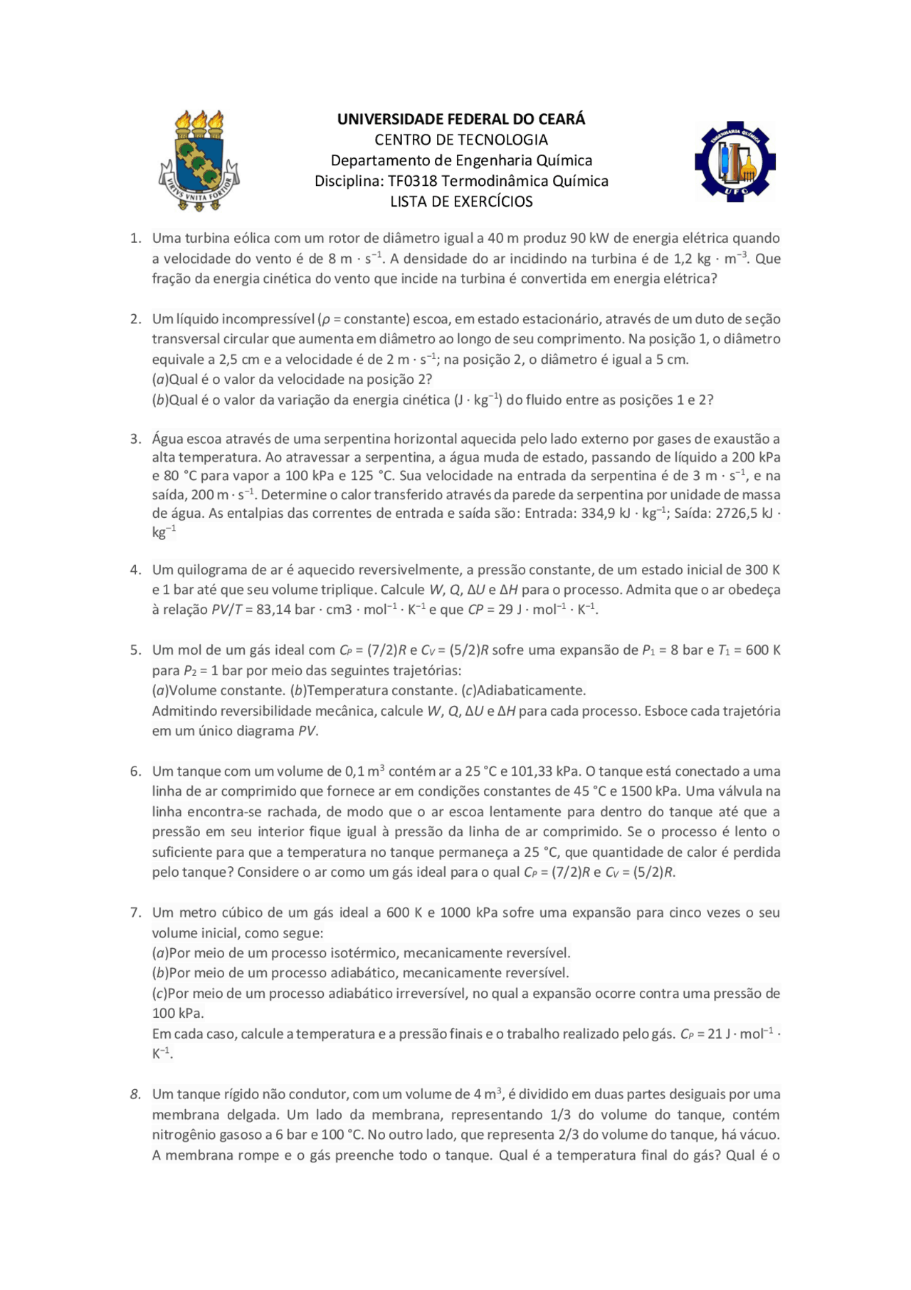 Exercicios De Termodinamica Docsity