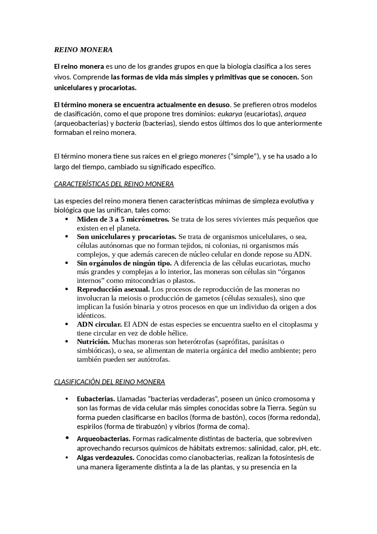 REINO MONERA (BACTERIAS) | Diapositivas de Biología | Docsity