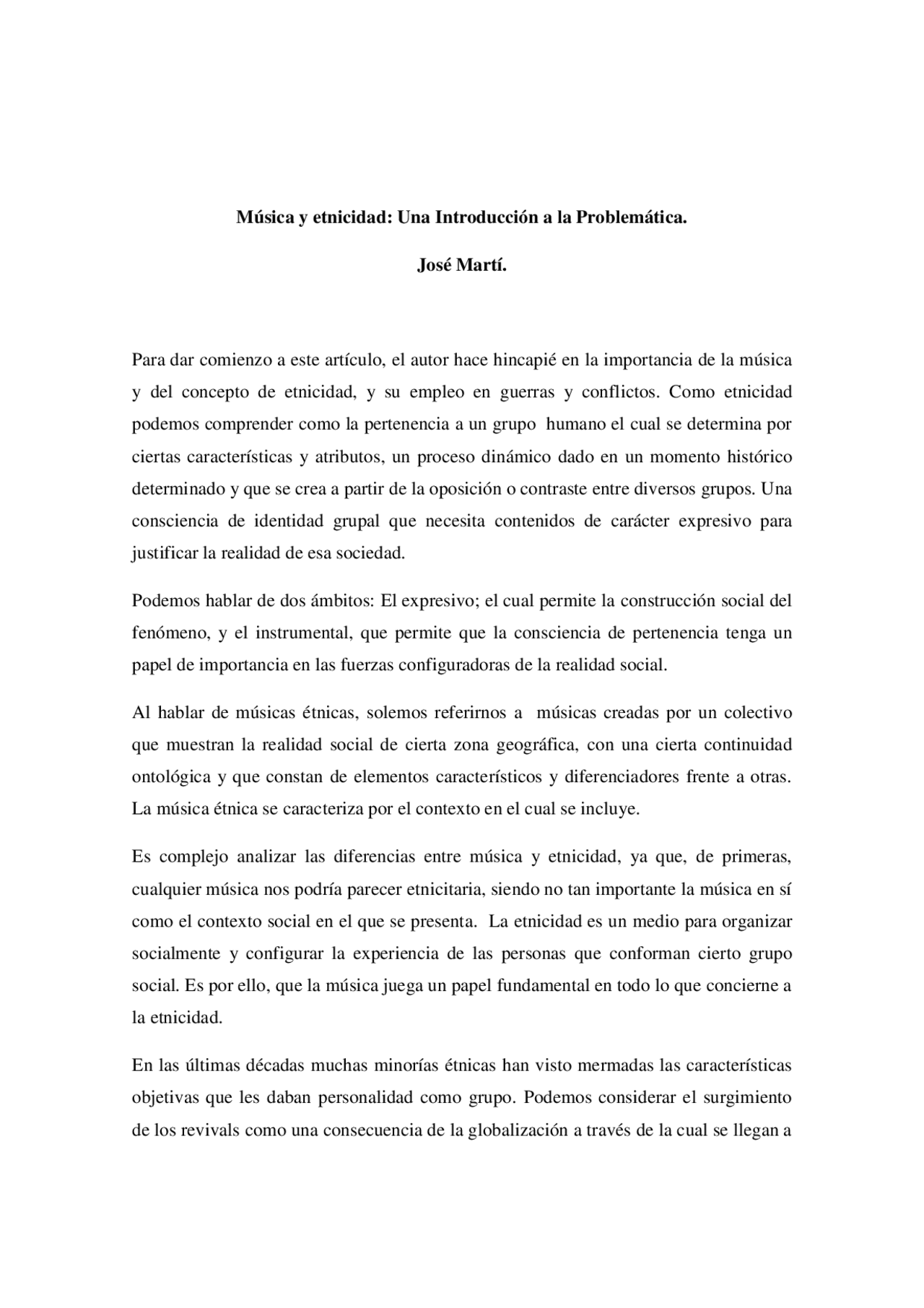 M sica Y Etnicidad Una Introducci n A La Problem tica Docsity