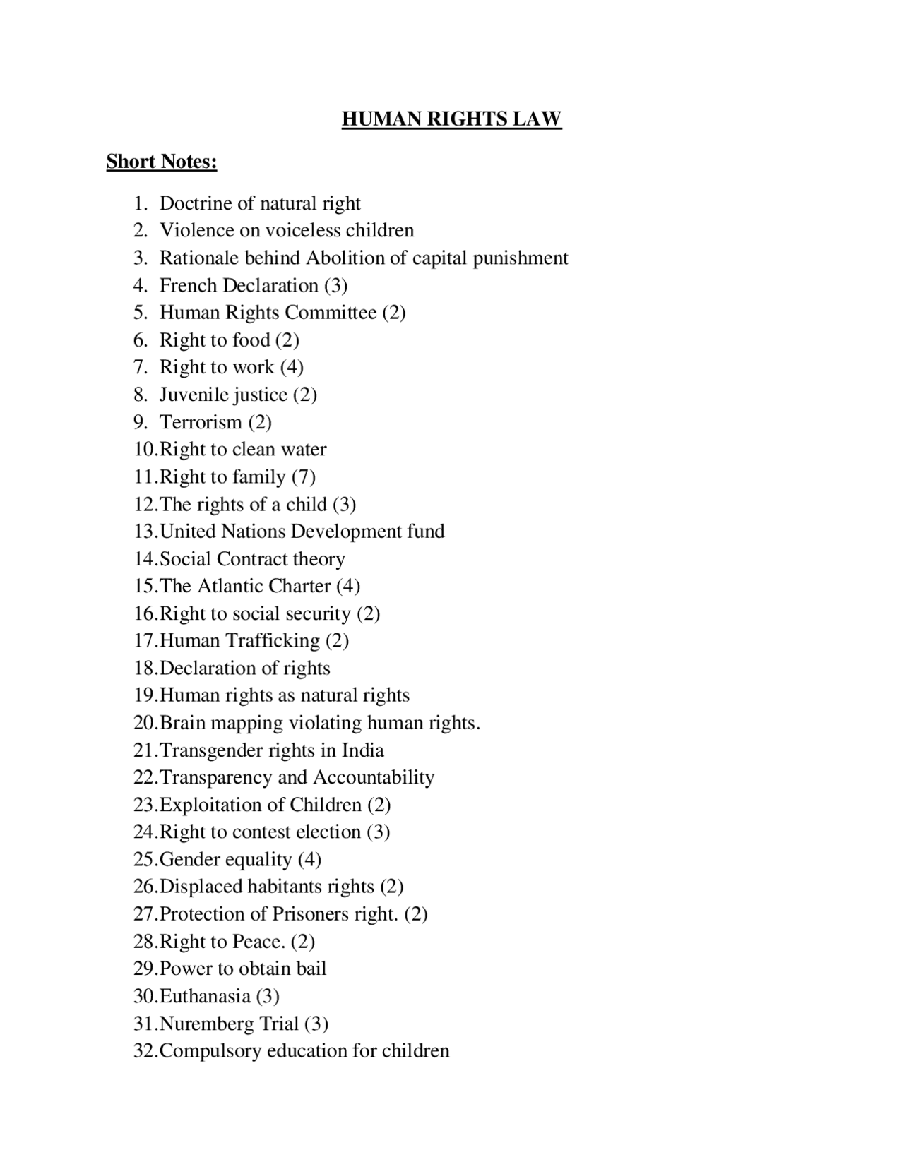 Basic Human Rights Notes Human rights - short notes. | Exams Law | Docsity
