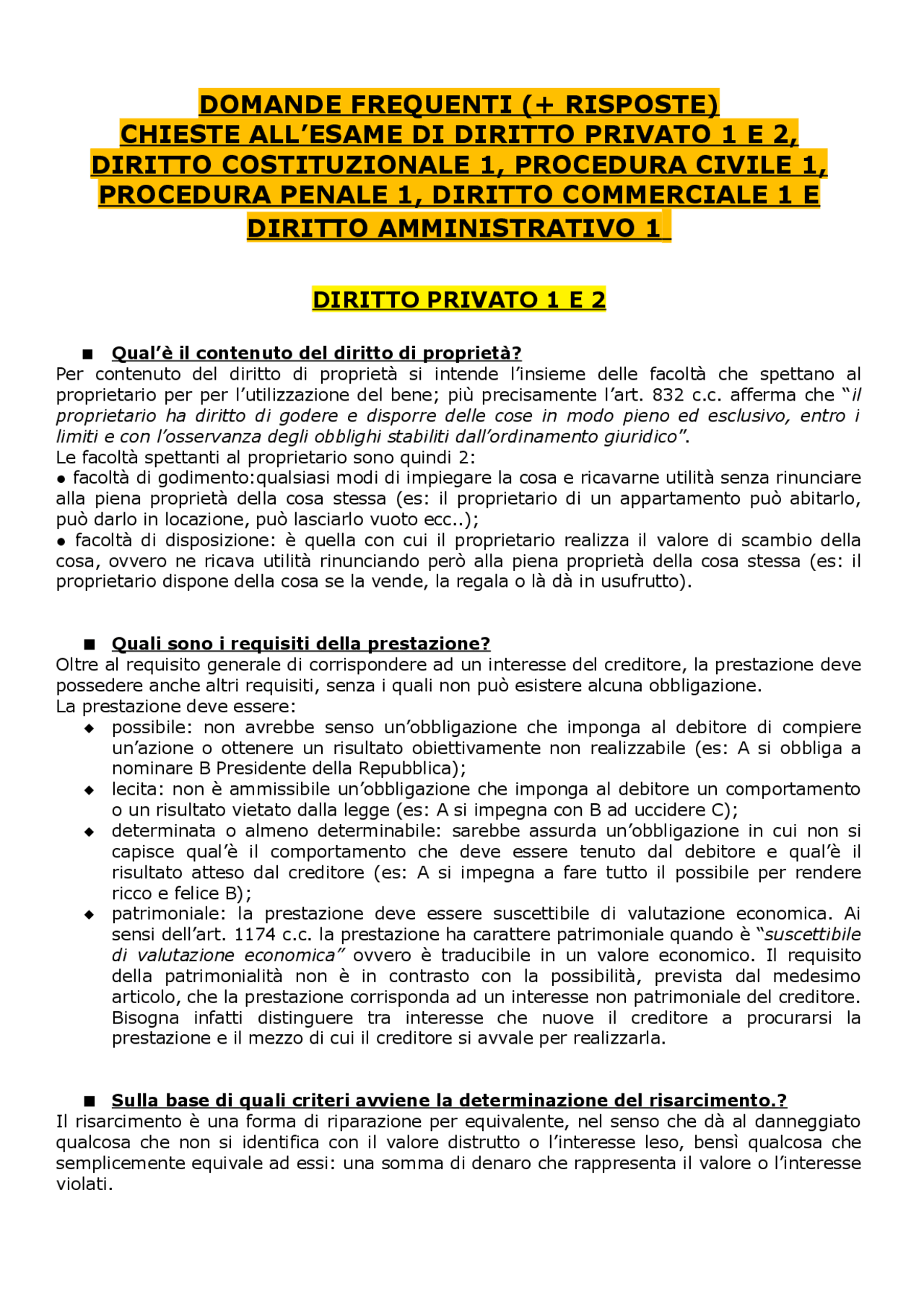 DOMANDE FREQUENTI (+ RISPOSTE) CHIESTE ALL'ESAME DI DIRITTO ...