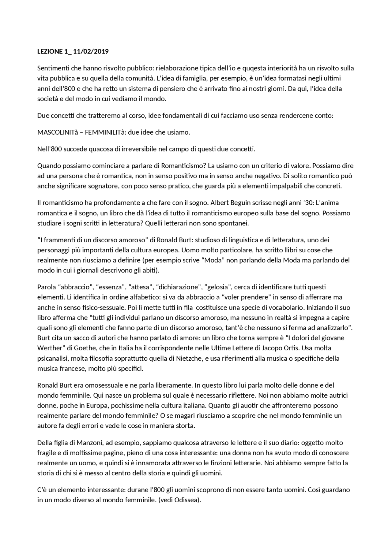 Mascolinita E Femminilita Nella Letteratura Italiana Dell Eta Romantica Docsity