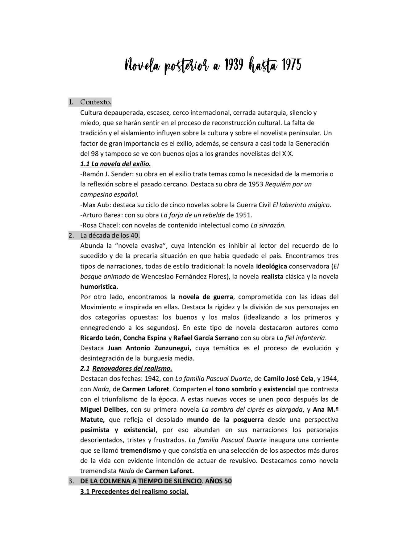 Resumen Novela Posterior Al 39 Hasta El 75 Docsity