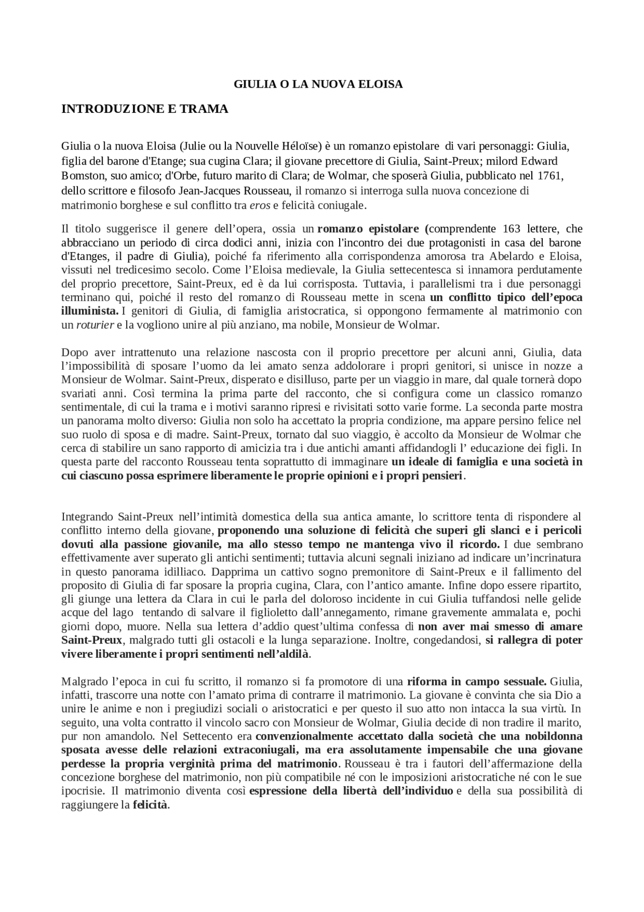Analisi giulia o la nuova eloisa Docsity