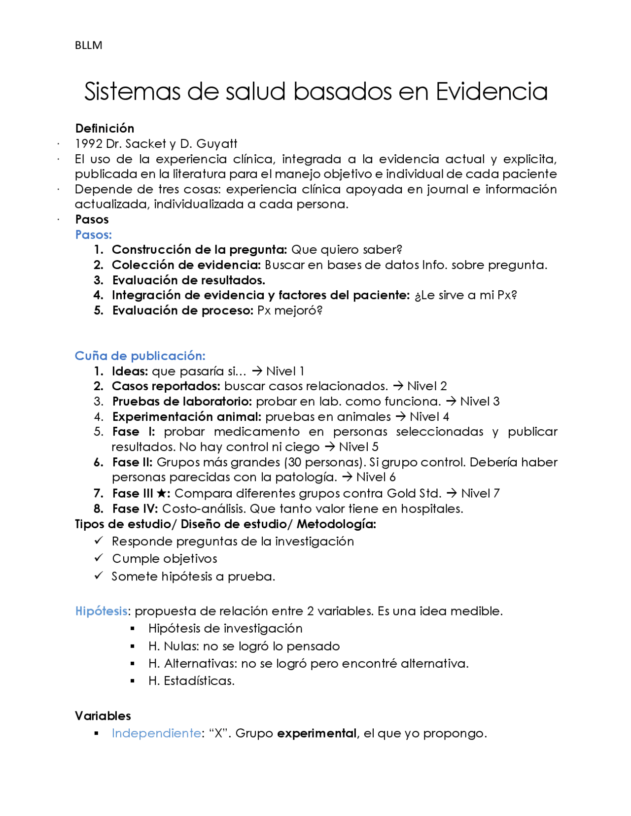 Sistemas de salud basados en evidencias | Apuntes de Medicina | Docsity