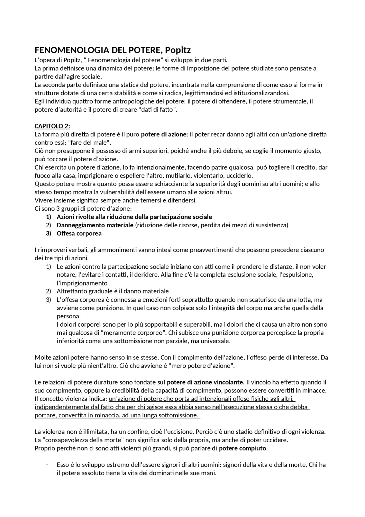 Popitz La fenomenologia del potere - Popitz | Appunti di Sociologia | Docsity