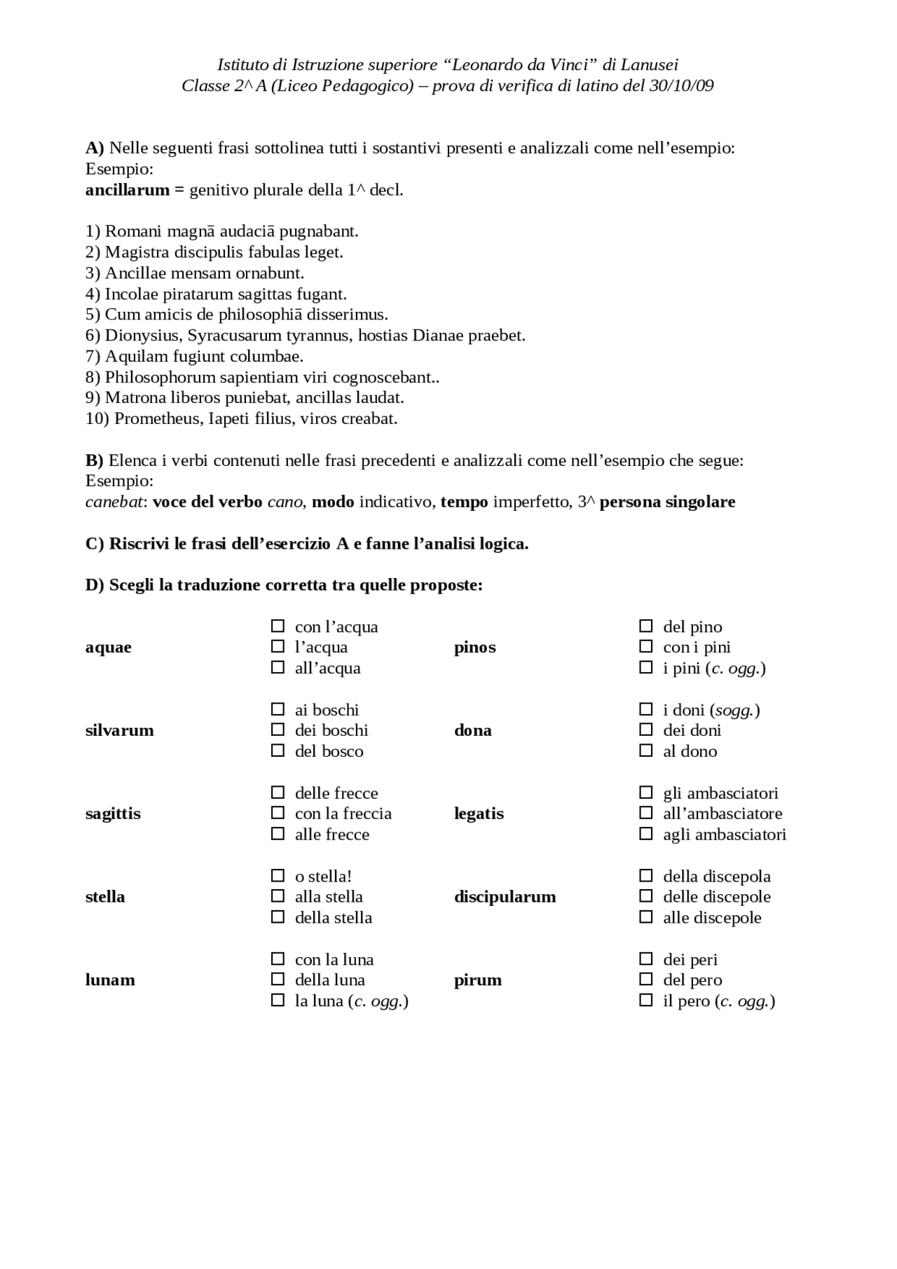 Compito in classe italiano - Docsity