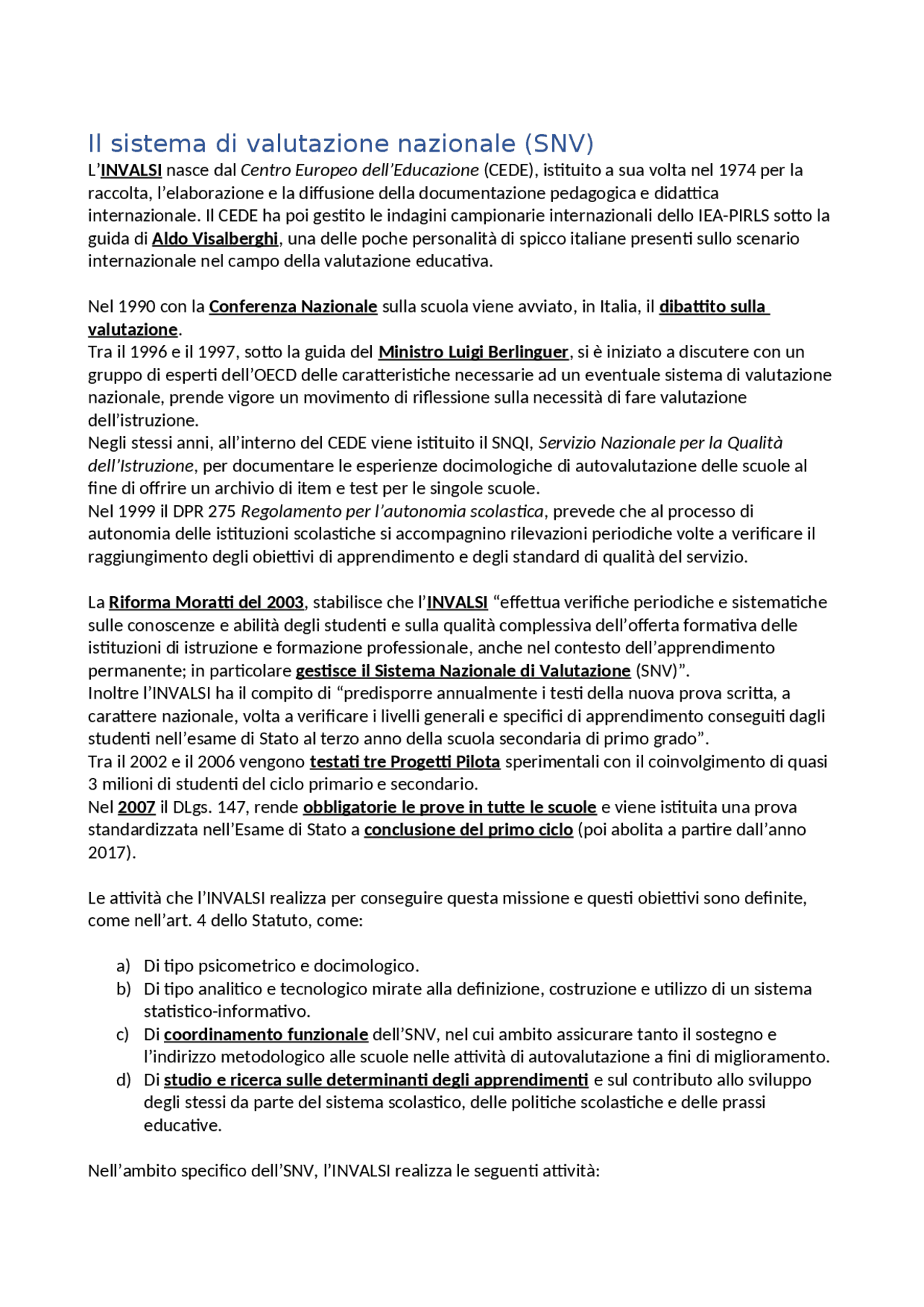 Il sistema di valutazione nazionale italiano Docsity