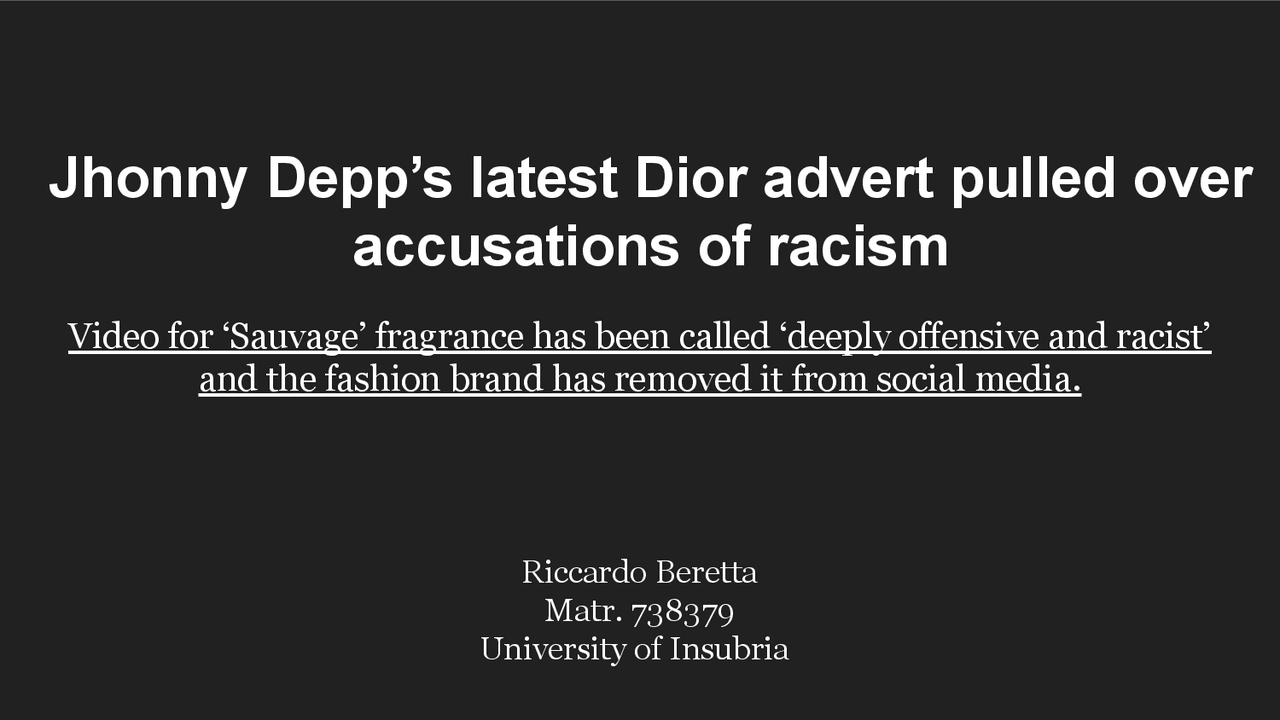 English presentation: case study about Dior advertising - Docsity