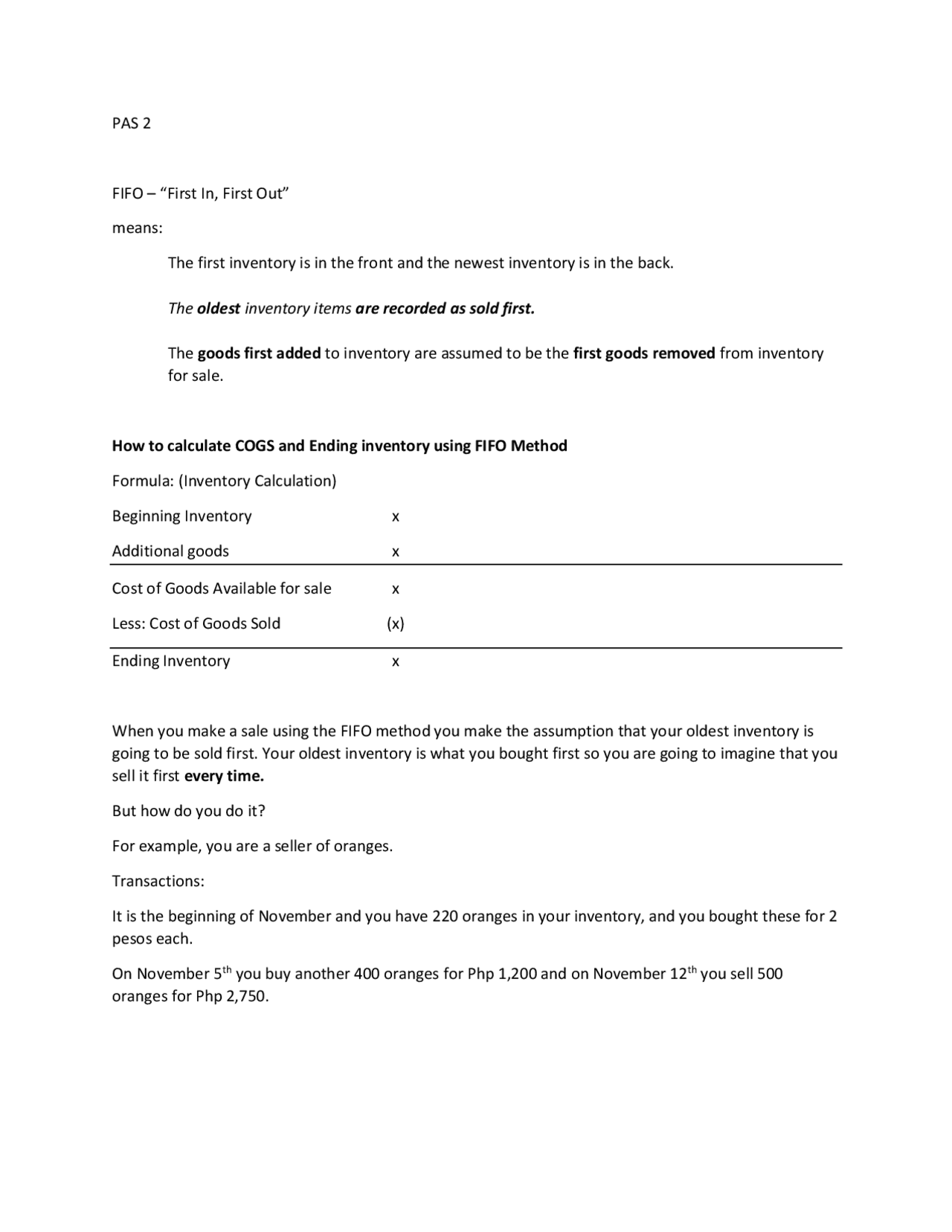 FIFO method accounting | Assignments Accounting - Docsity