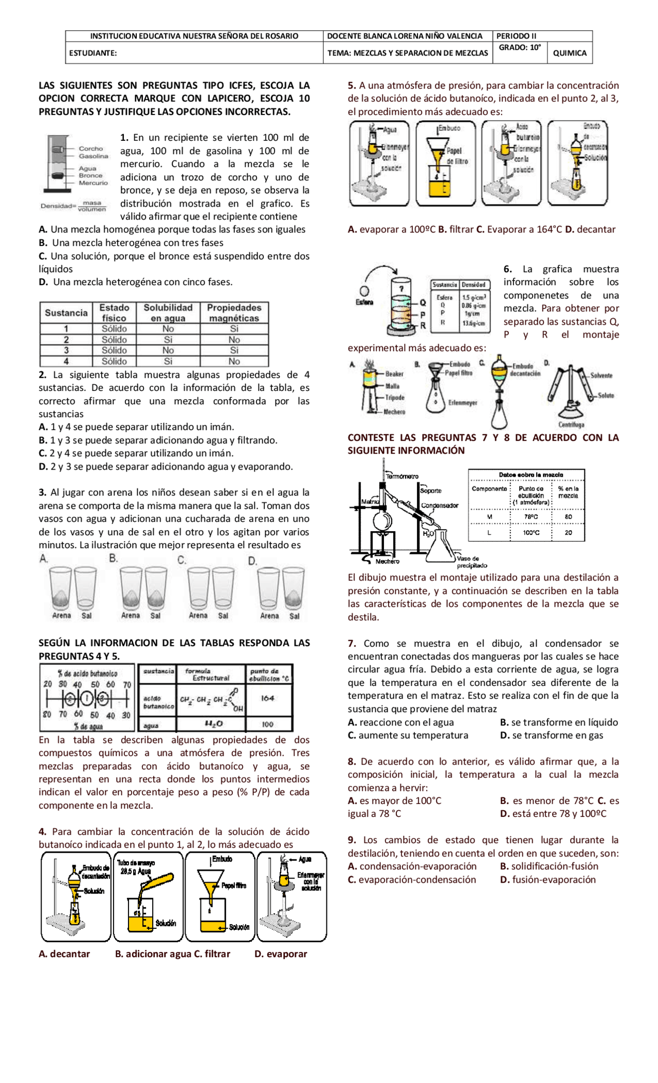 Icfes ejercicios | Ejercicios de Química | Docsity