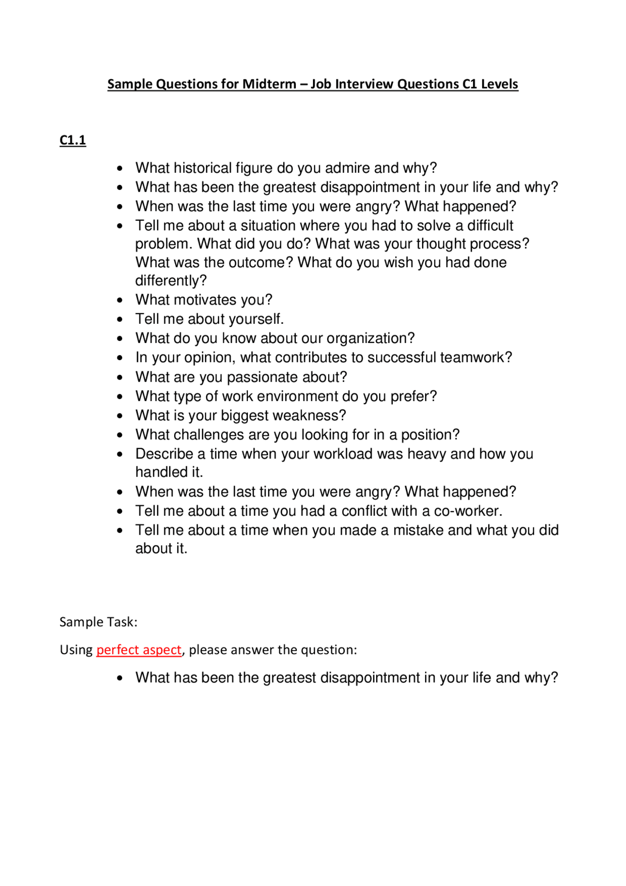 Job interview, practice questions - Docsity