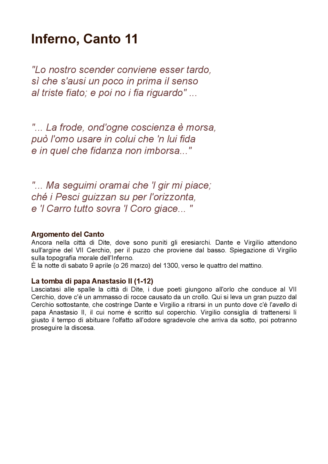 Inferno, Canto 11 Divina Commedia Docsity