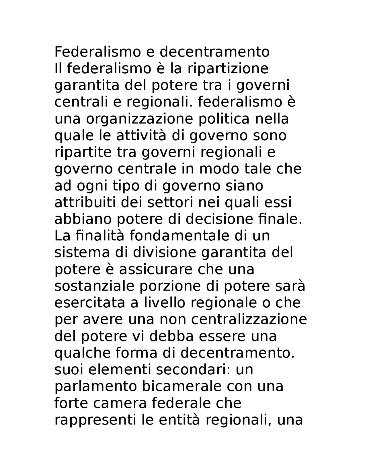 Federalismo, caratteristiche principali - Docsity