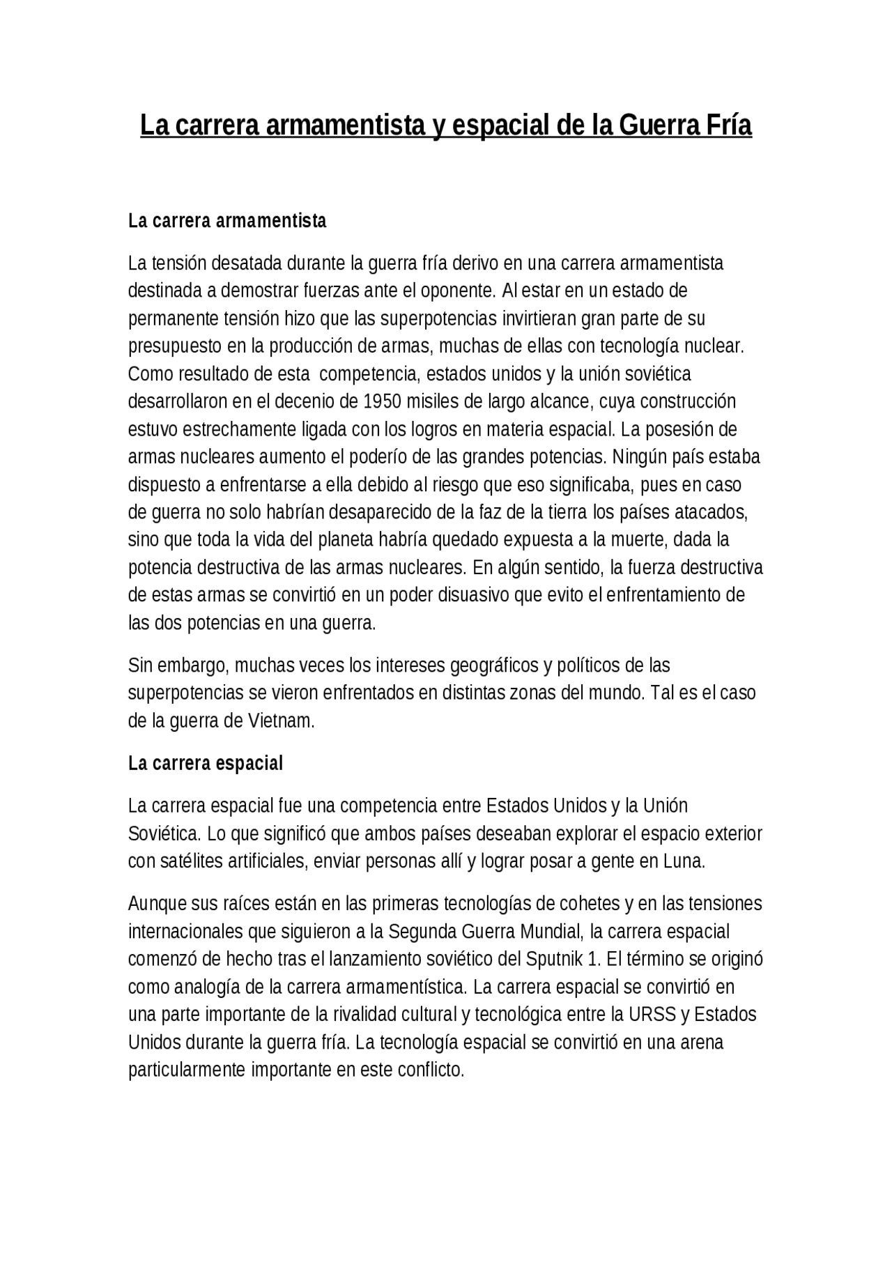 La carrera armamentista y espacial//Guerra Fría Resúmenes de Historia Docsity La carrera armamentista y espacial//Guerra Fría Resúmenes de Historia Docsity