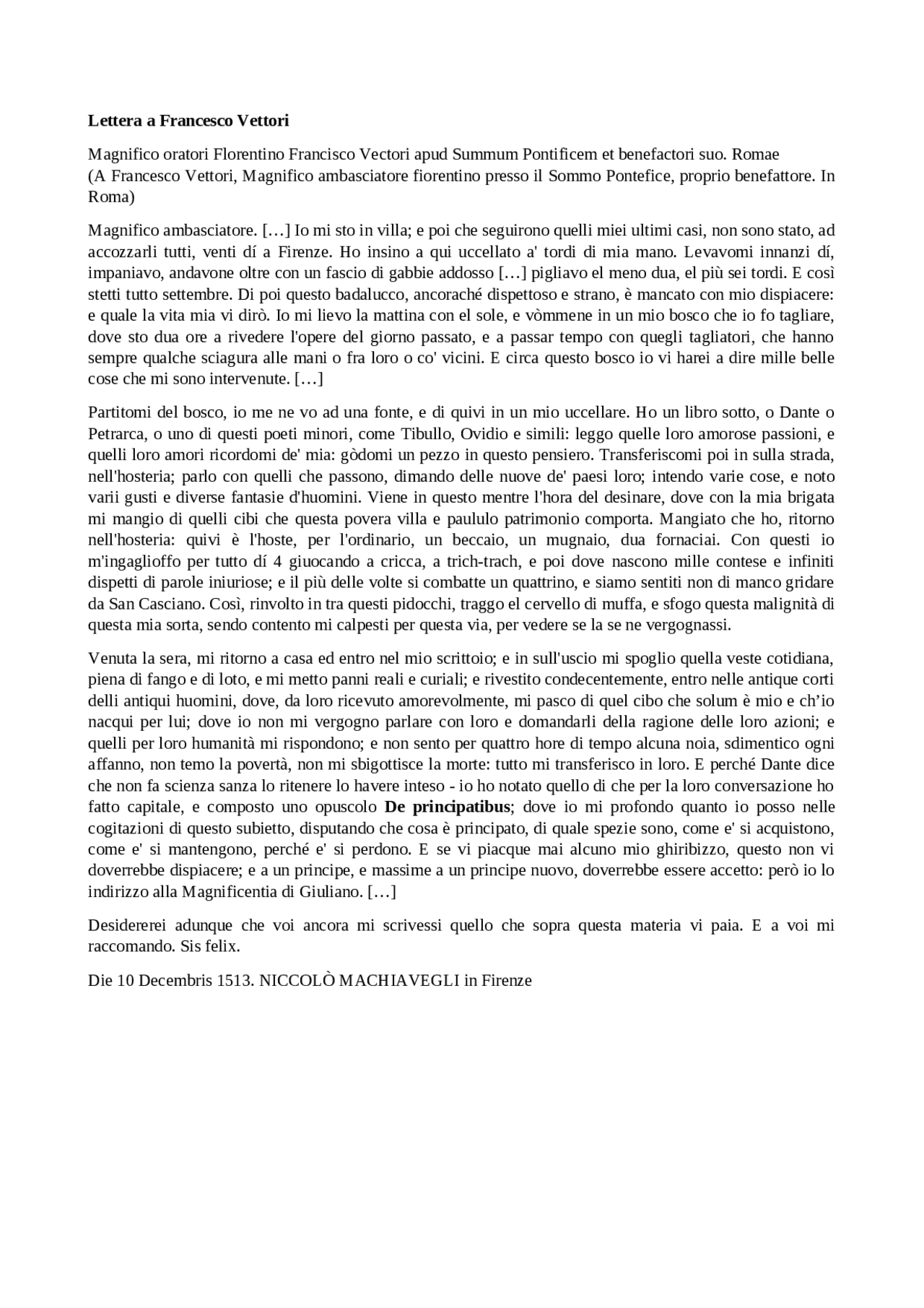 Lettera a francesco vettori Docsity