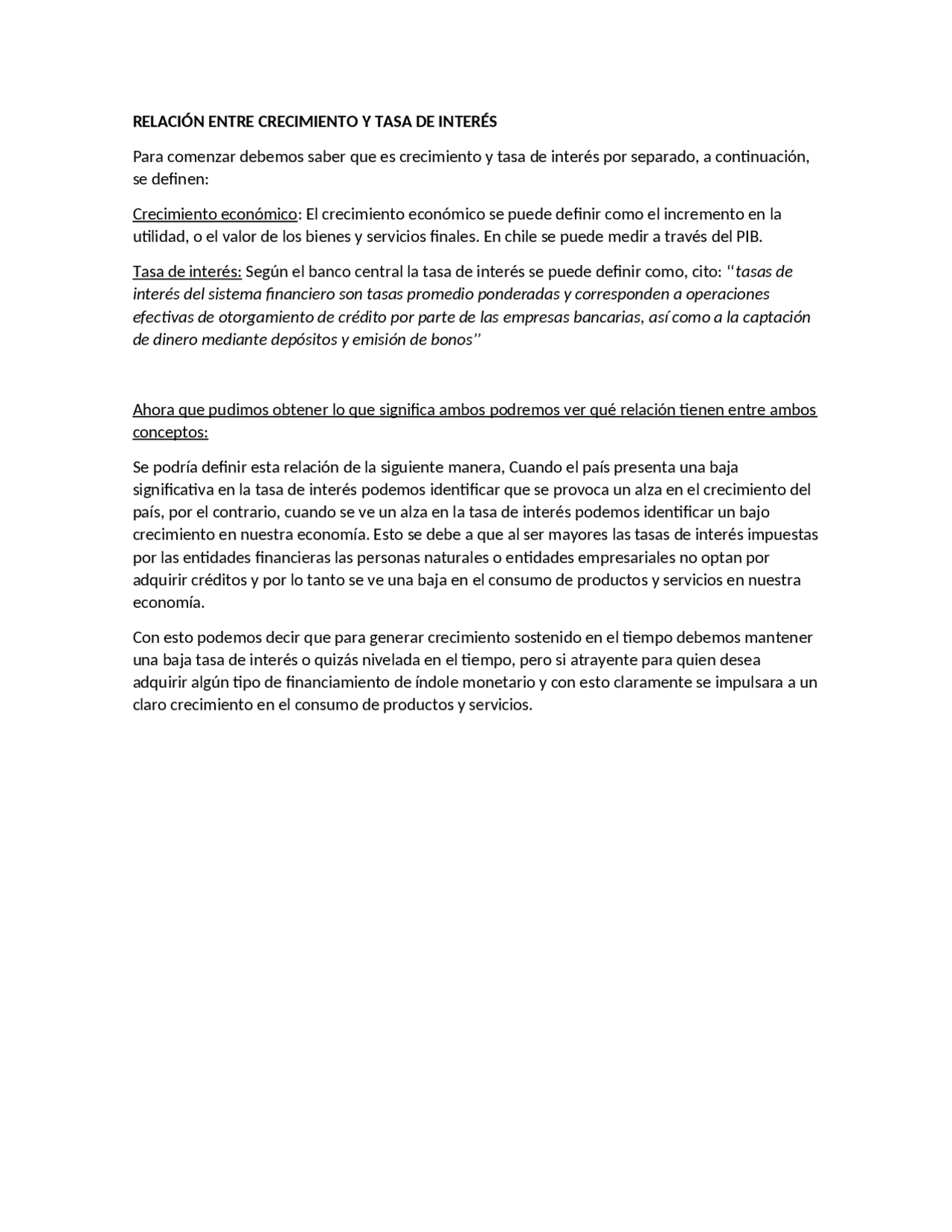 Tasa de interes y crecimiento - Docsity