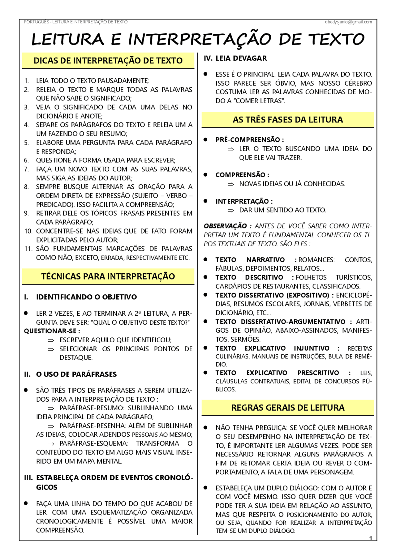 LEITURA E INTERPRETAÇÃO DE TEXTO - Docsity