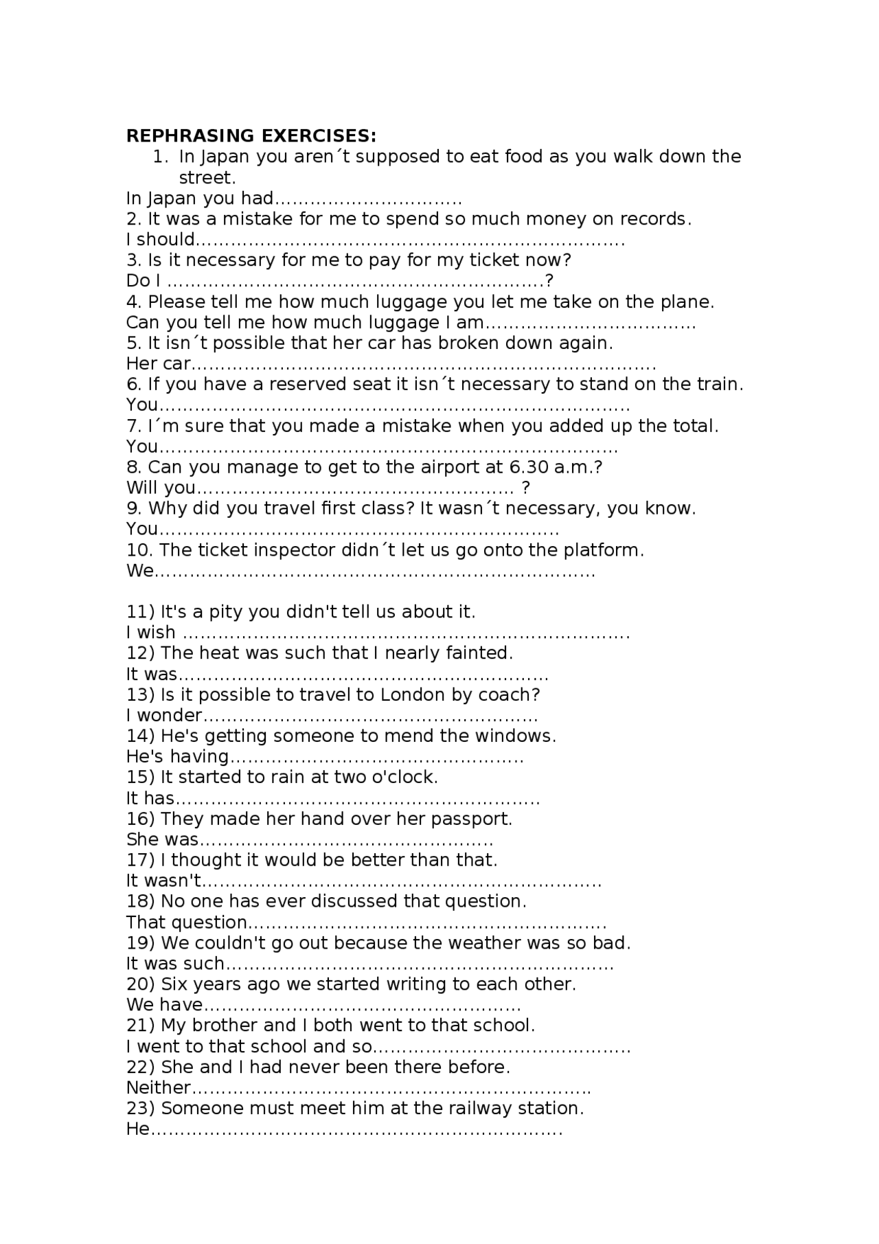 Rephrasing exercices - Docsity