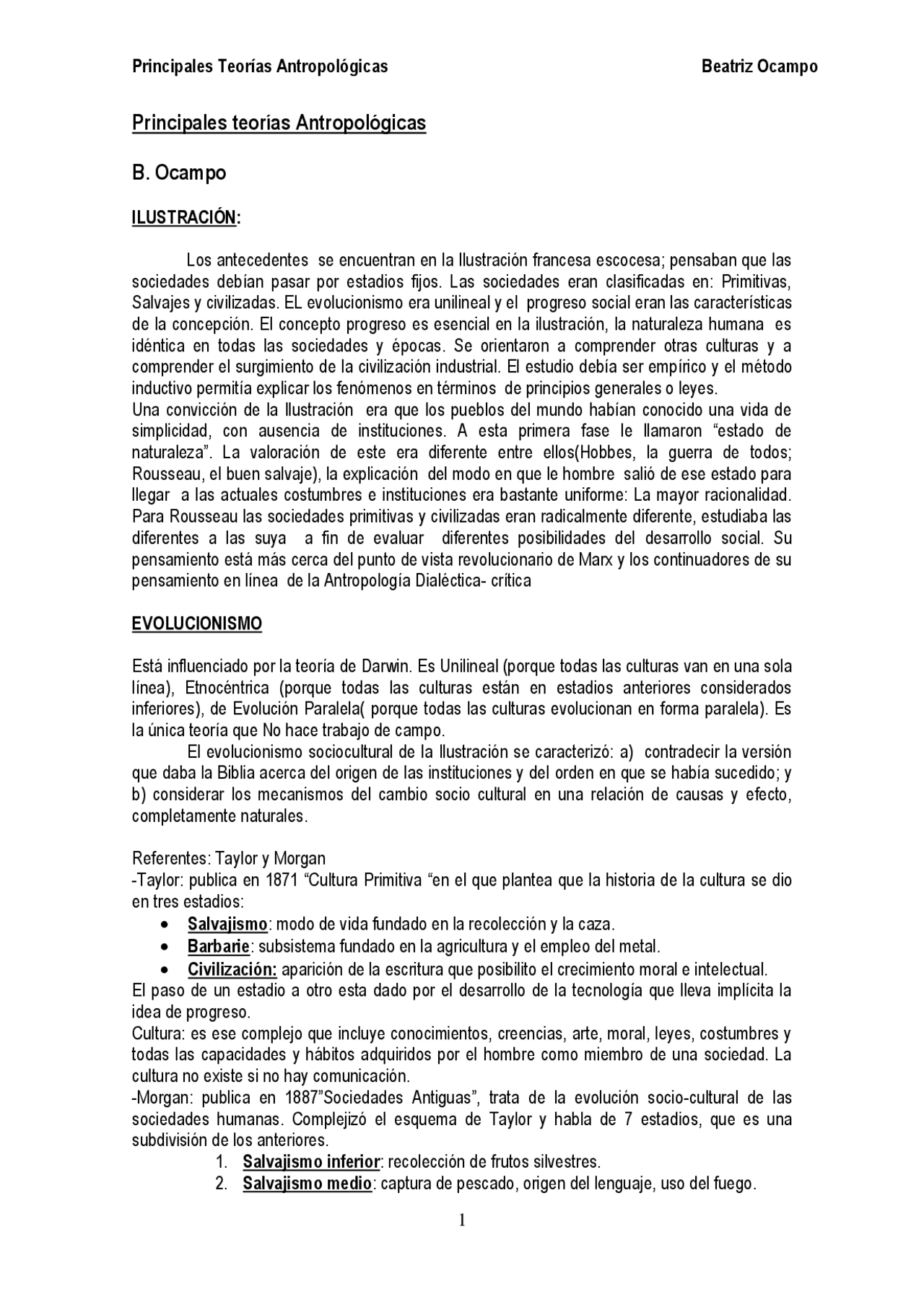 Principales Teorias Antropologicas B Ocampo Docsity