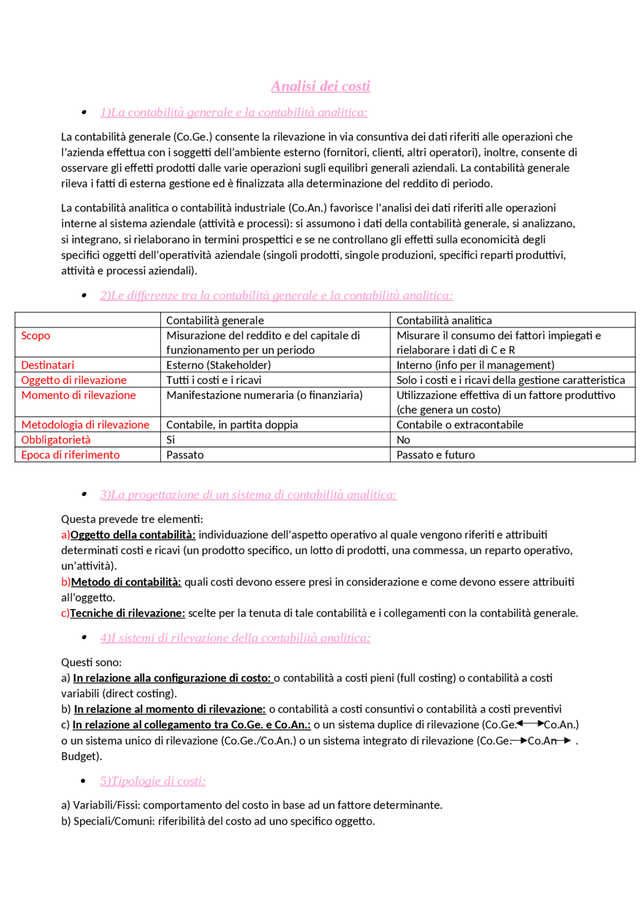Analisi dei costi e budget | Sintesi del corso di Economia Aziendale ...