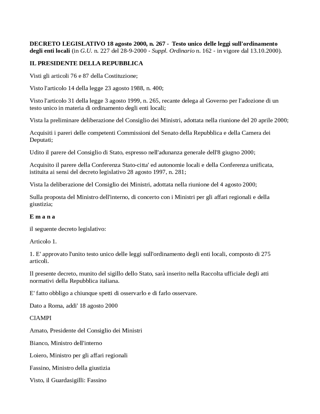 Decreto legislativo 267/2000 Docsity Decreto legislativo 267/2000 Docsity