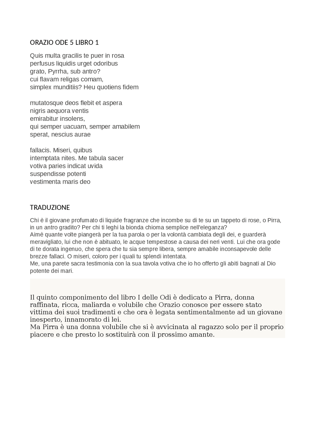 ORAZIO ODI, TESTI E TRADUZIONE Appunti di Letteratura latina Docsity ORAZIO ODI, TESTI E TRADUZIONE Appunti di Letteratura latina Docsity