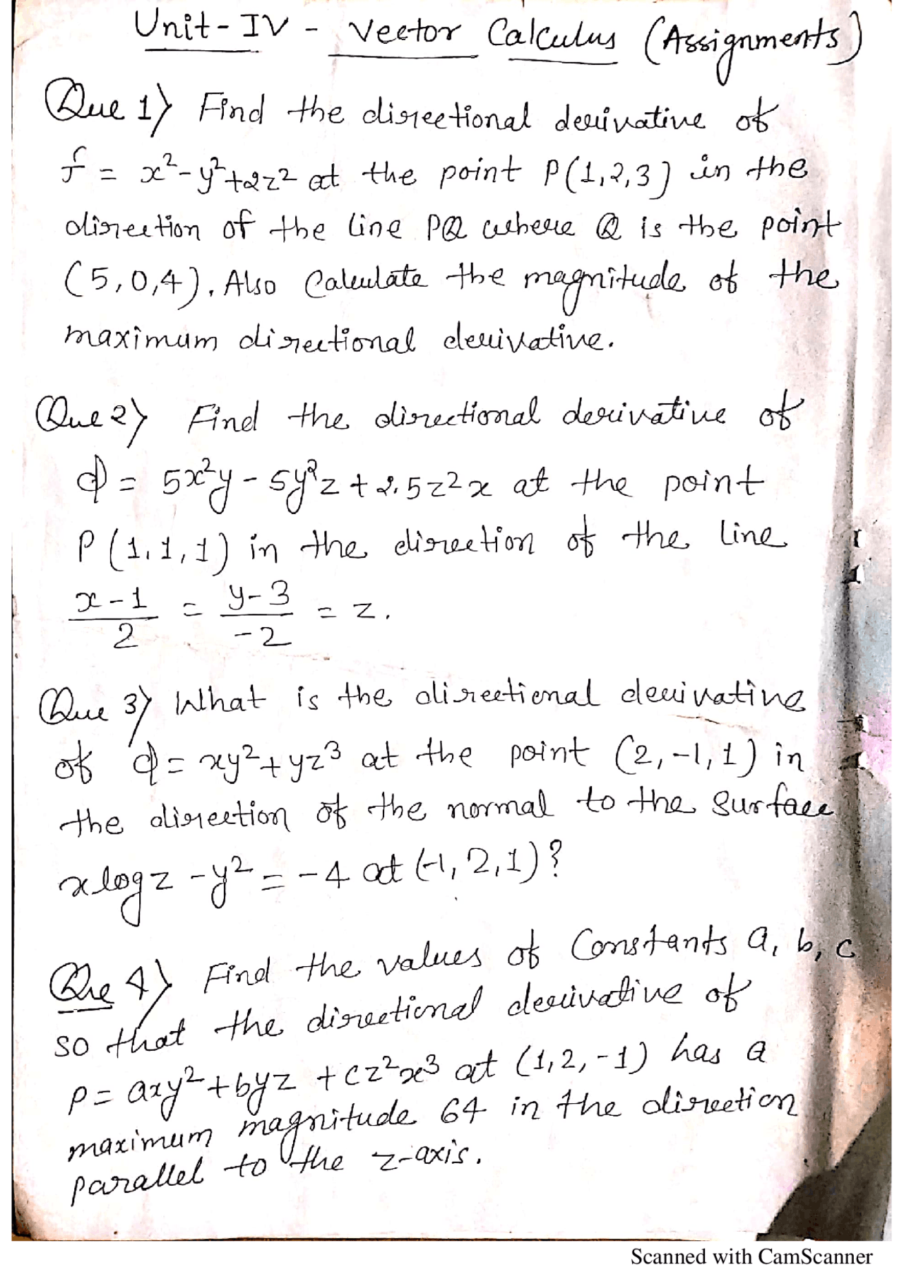 Maths assignment on vector calculus | Assignments Mathematics - Docsity
