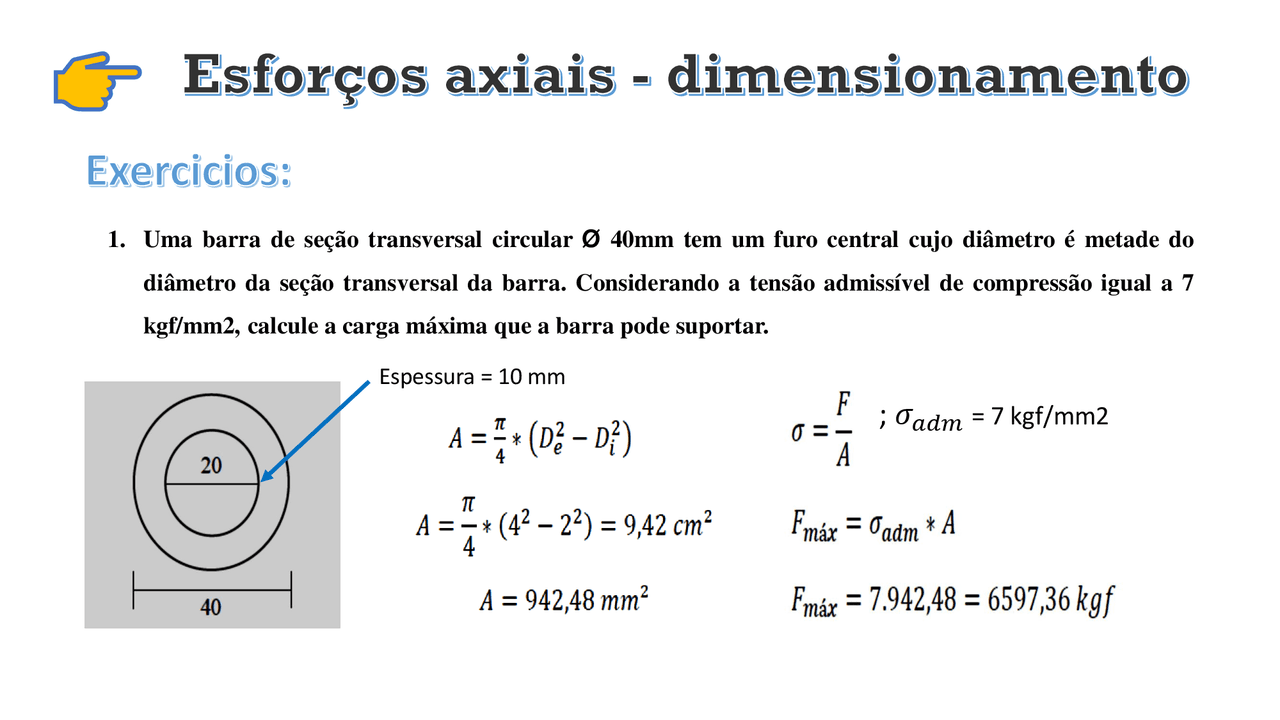 Esforços axiais, explicação e atividade - Docsity