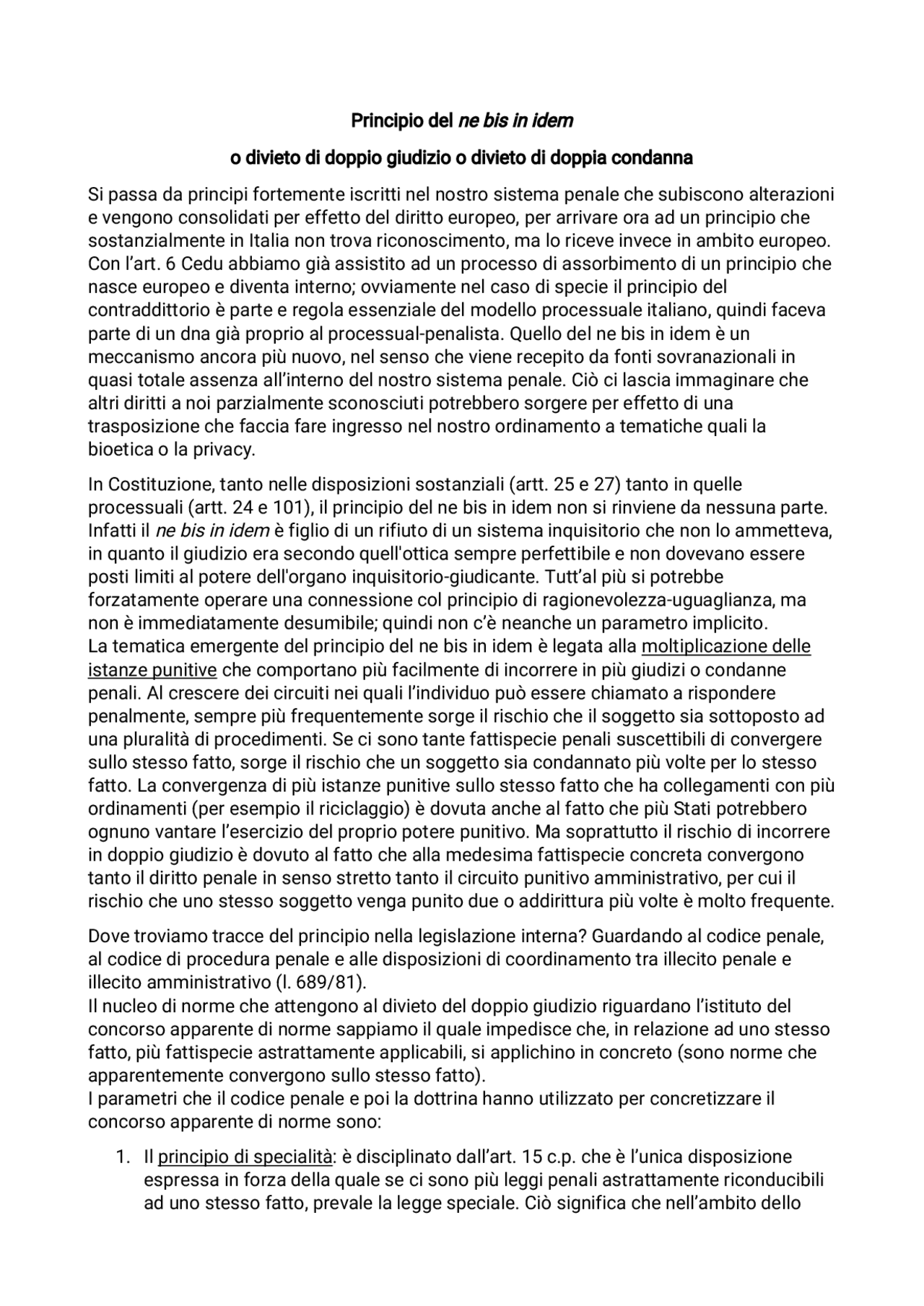 ne bis in idem sostanziale