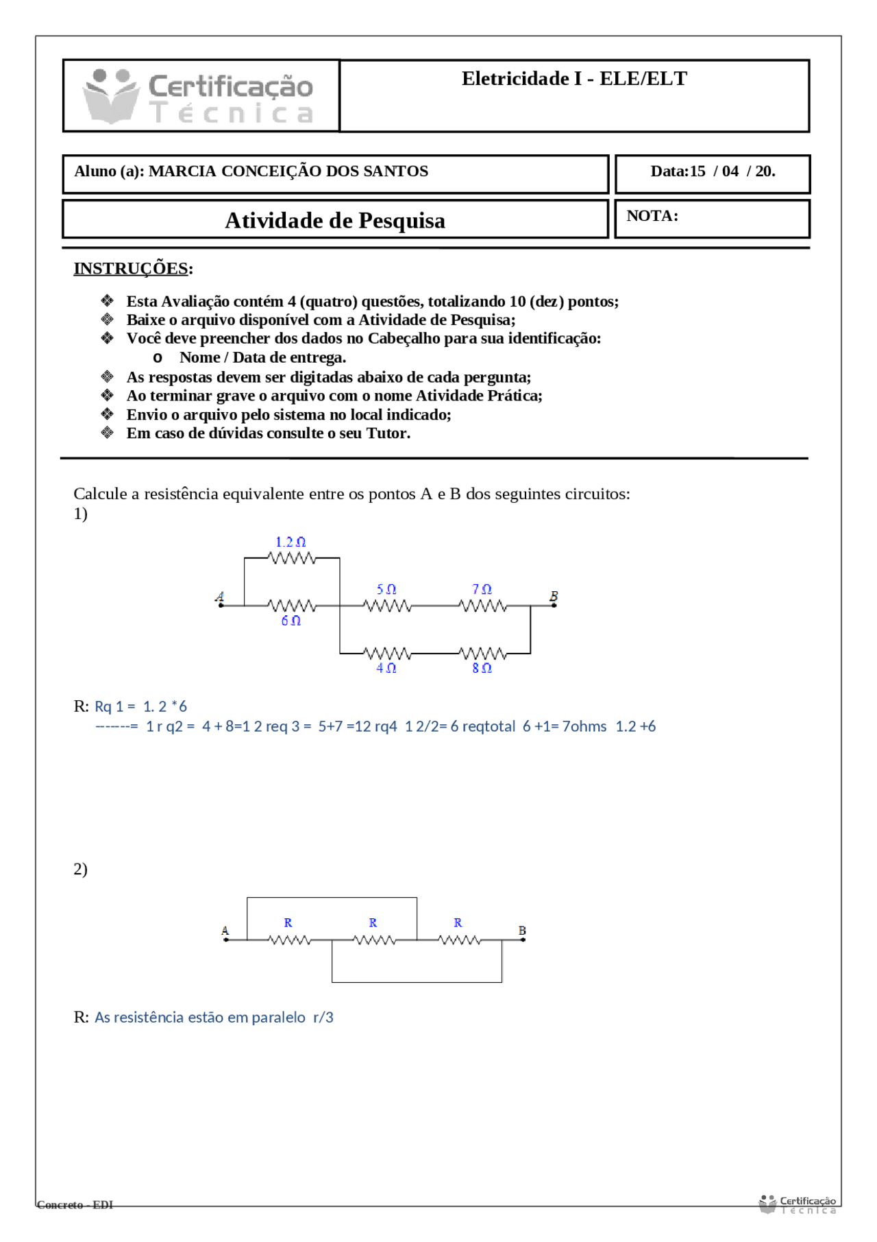 Eletroeletrônica, atividades praticas. - Docsity