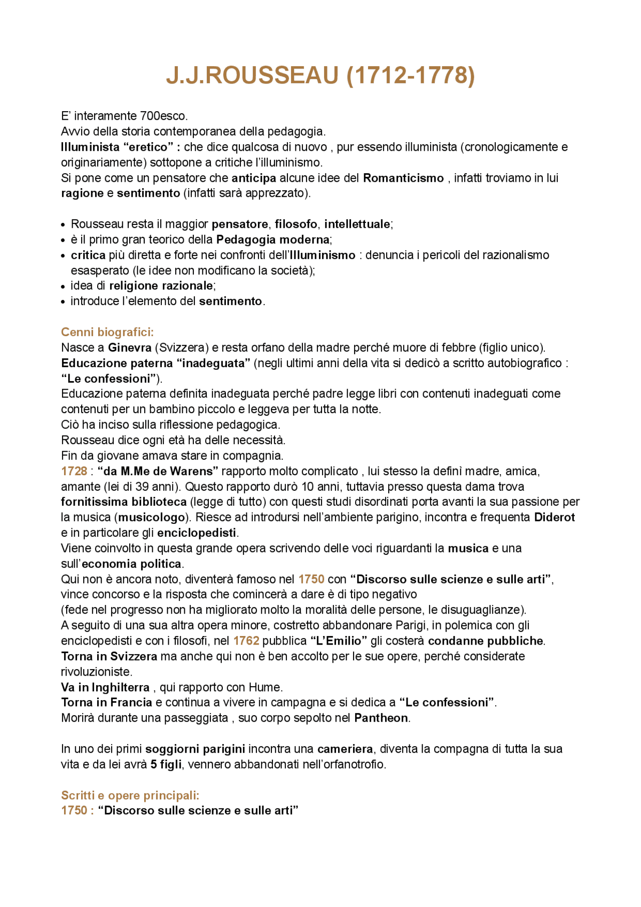 Rousseau E L Emilio O Dell Educazione Appunti Di Storia Della